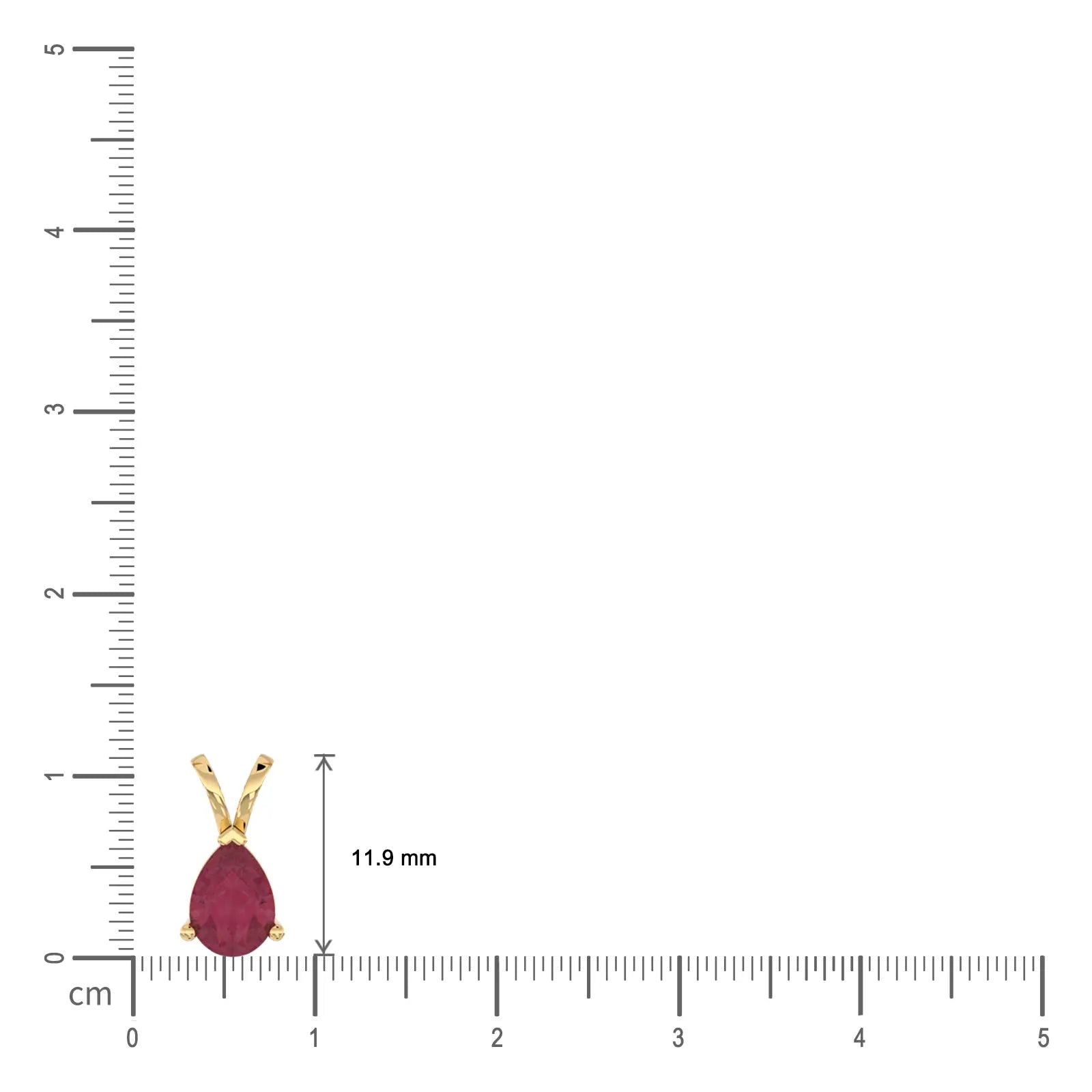 January birthstone garnet drop pendant size — 11.9mm pendant length shown against cm ruler