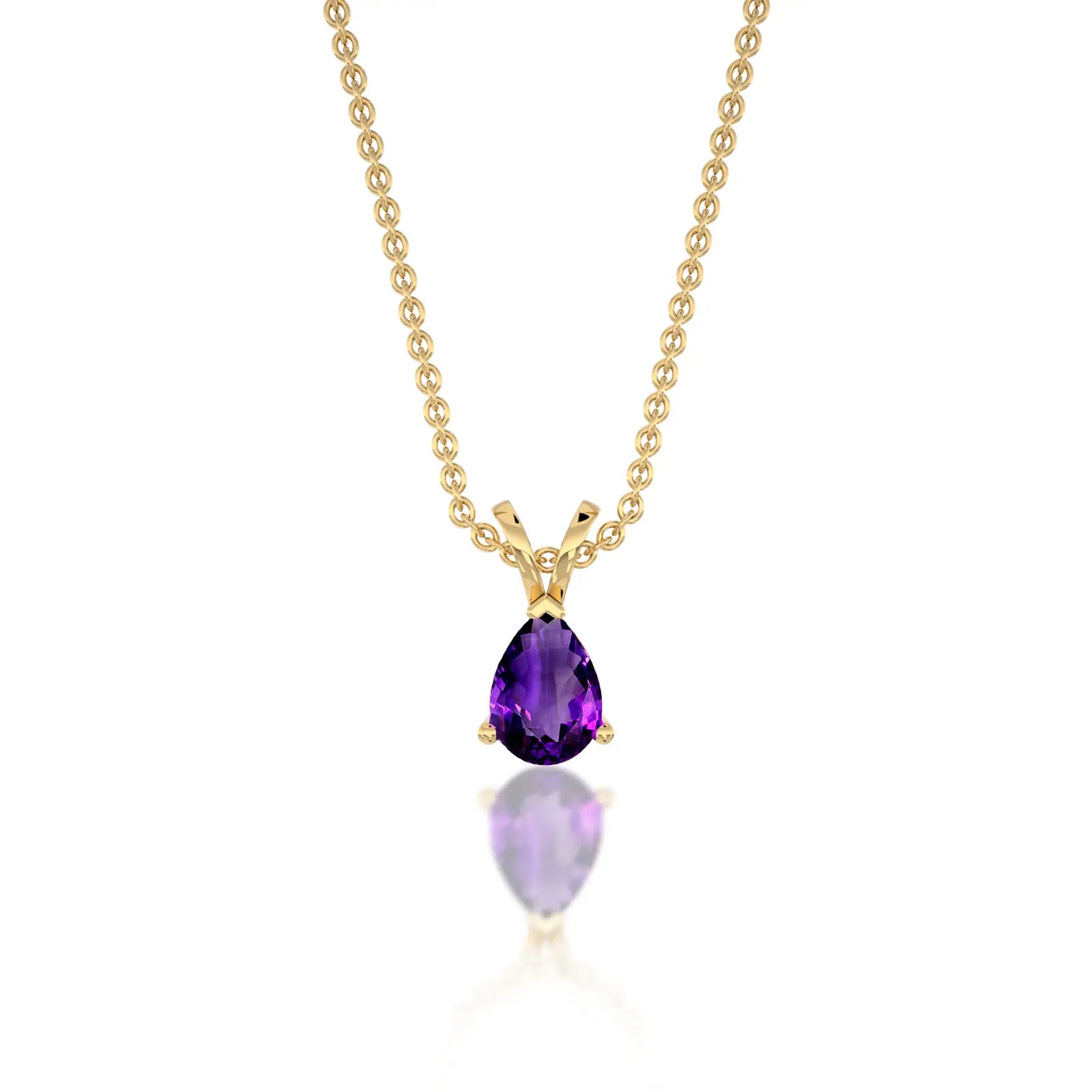 Yellow gold february birthstone classic amethyst drop pendant for women
