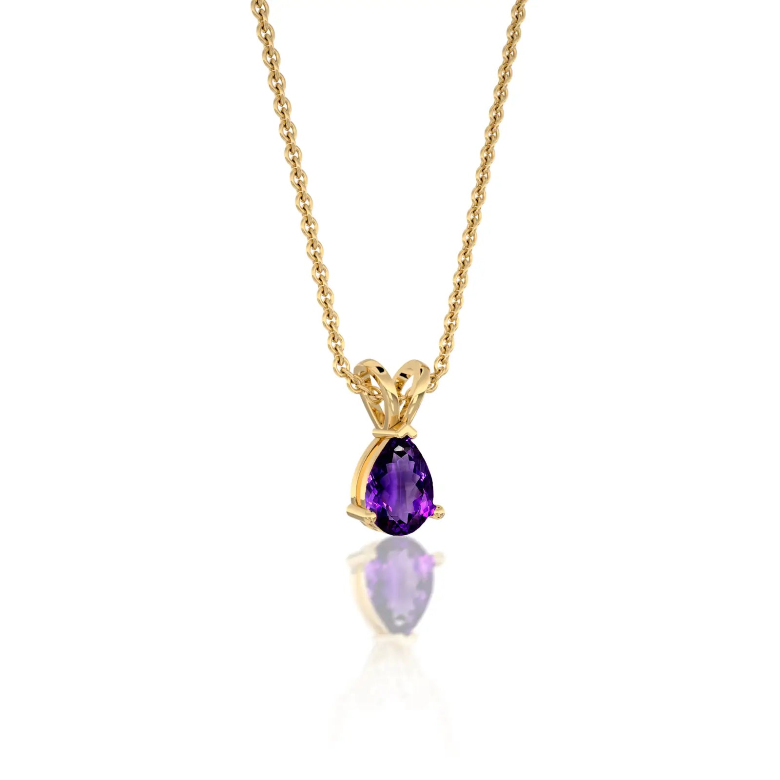 Yellow gold february birthstone classic amethyst drop pendant