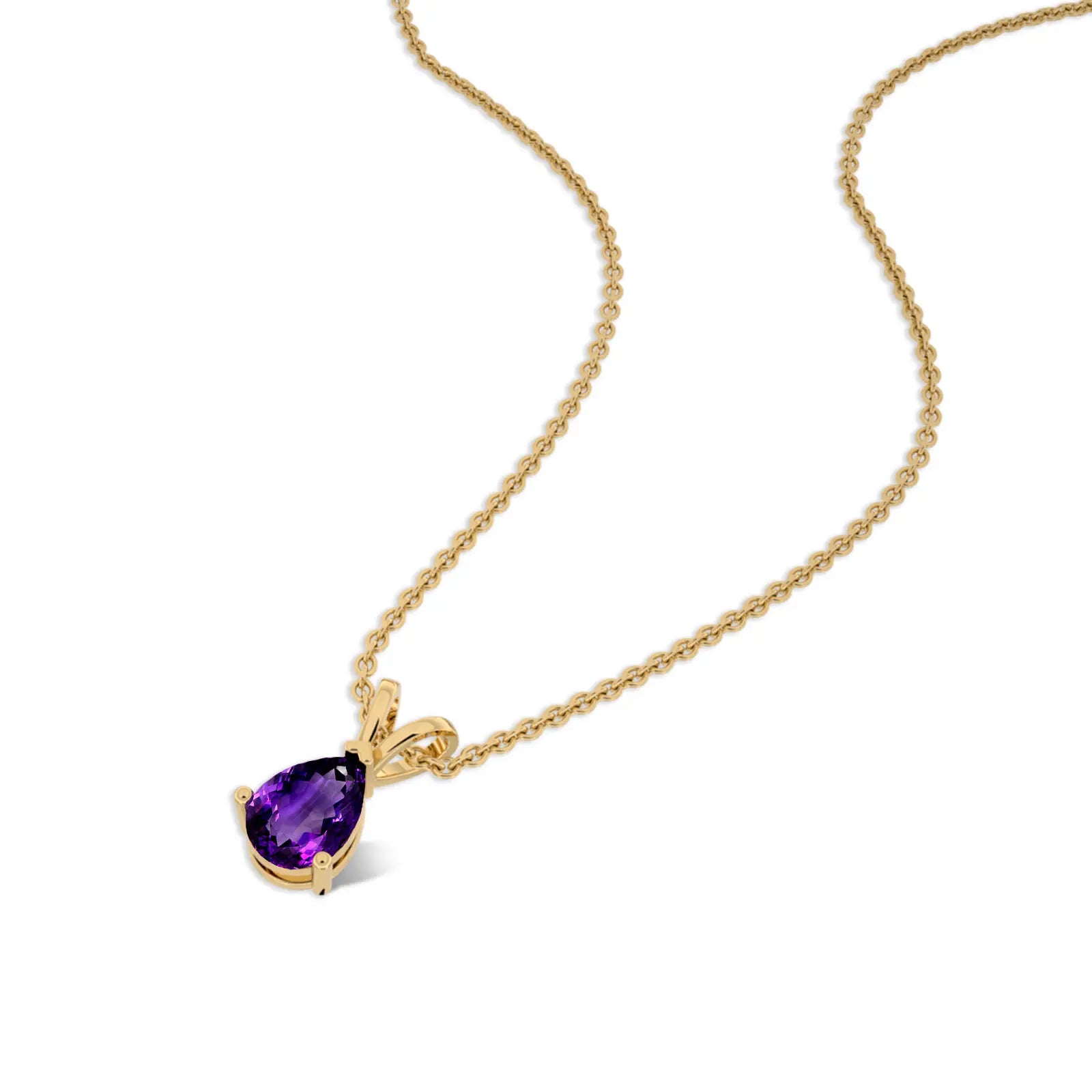 Fortune yellow gold february birthstone classic amethyst drop pendant