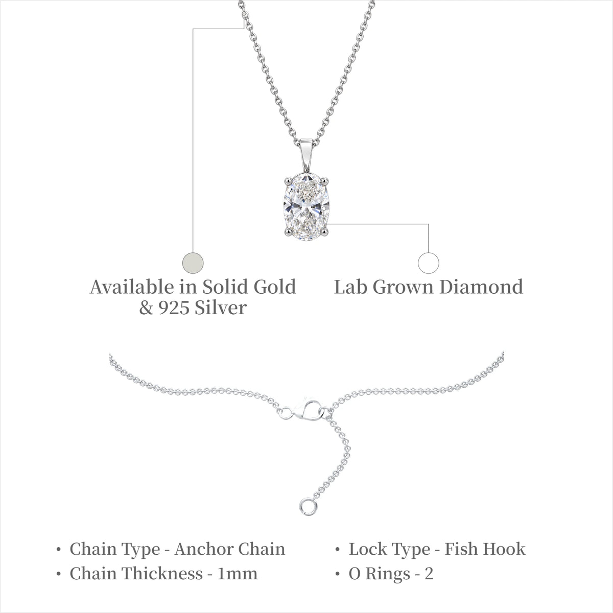 Unique 5 Ct Oval Solitaire Pendant by Fortune Jewellery 
