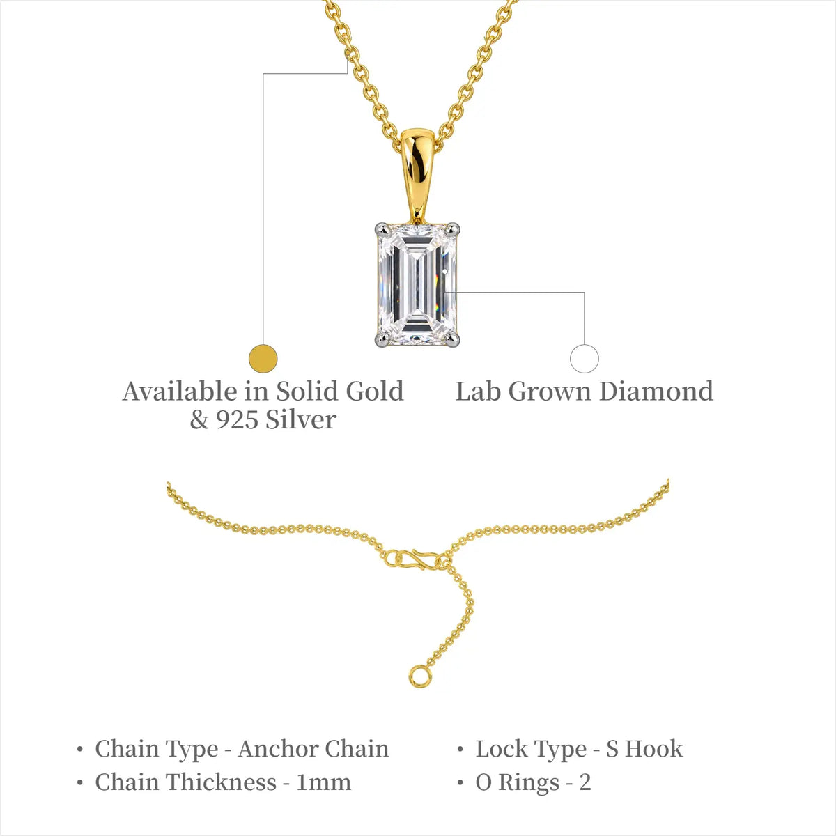 Unique 5 Carat Emerald-Cut Diamond Solitaire Pendant