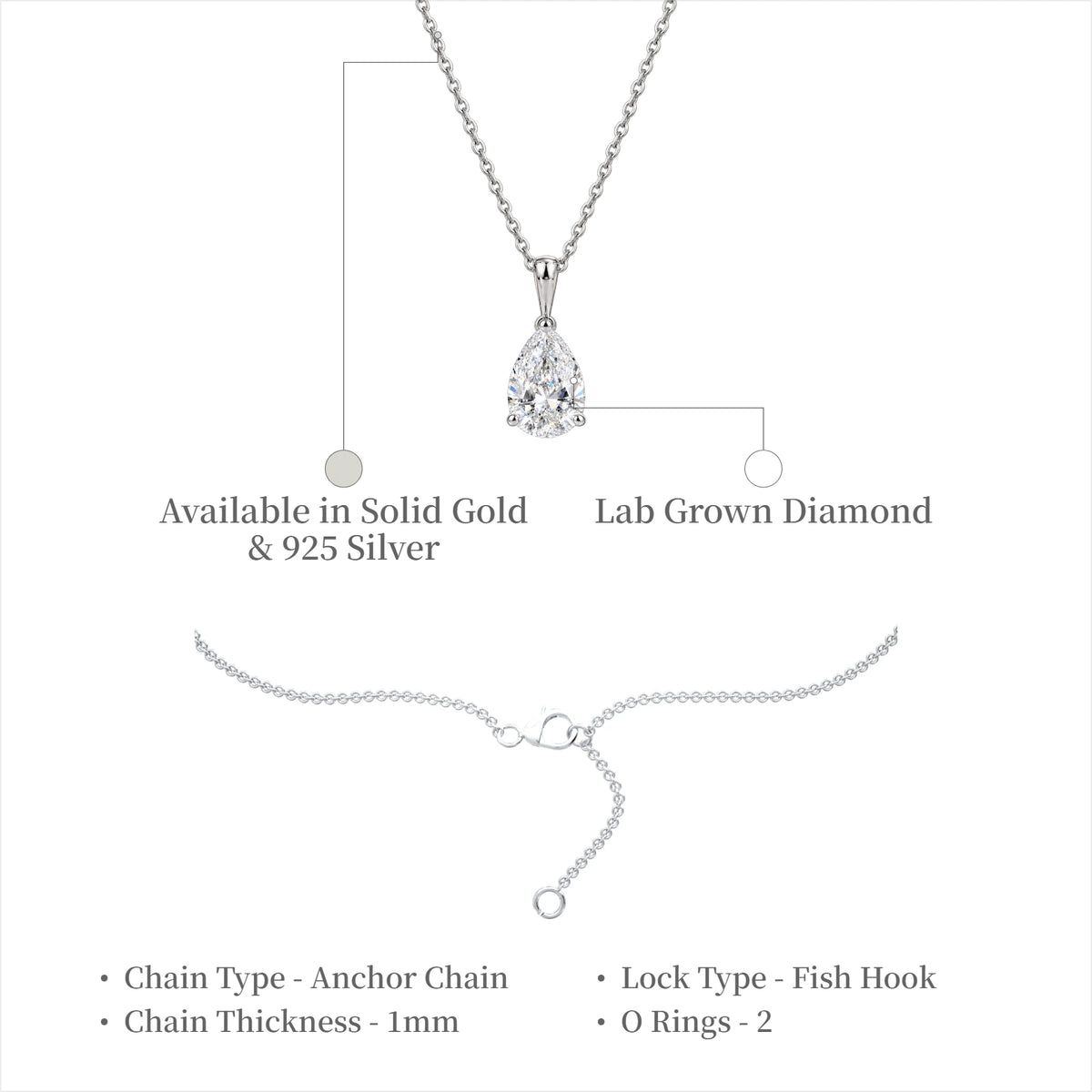 Delicate 3 Ct Pear Solitaire Pendant by Fortune Jewellery 