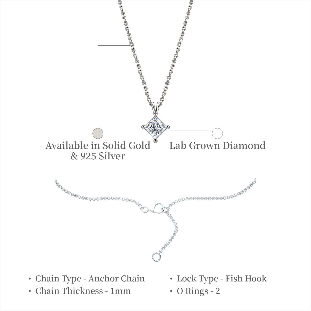 Trendy 1 Ct Princess Cut Diamond Solitaire Pendant by Fortune Jewellery 