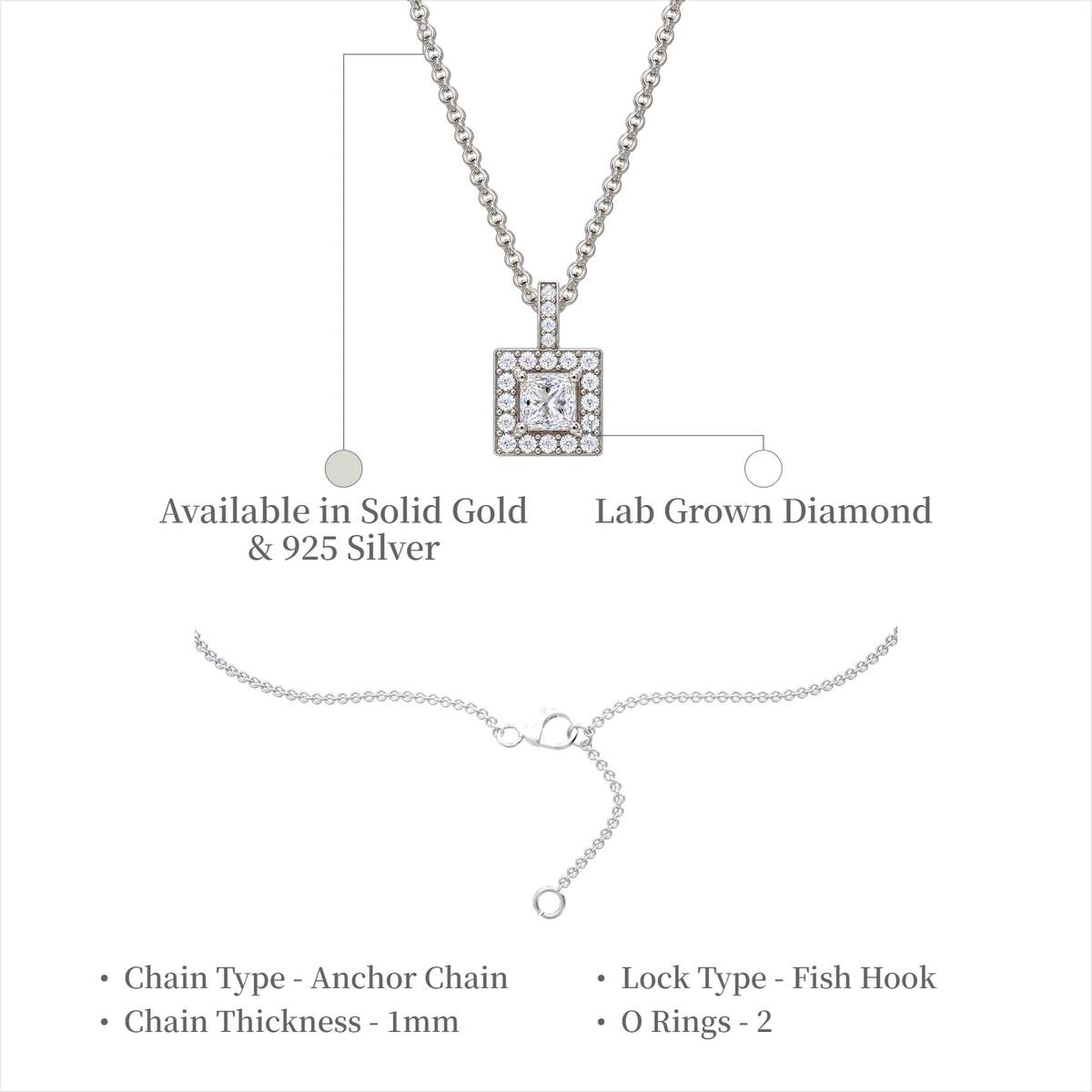 Unique 0.75 Ct Princess Cut Diamond Halo Pendant by Fortune Jewellery 