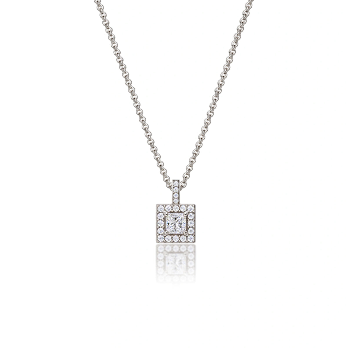 0.75 Ct Princess Cut Diamond Halo Pendant by Fortune Jewellery 