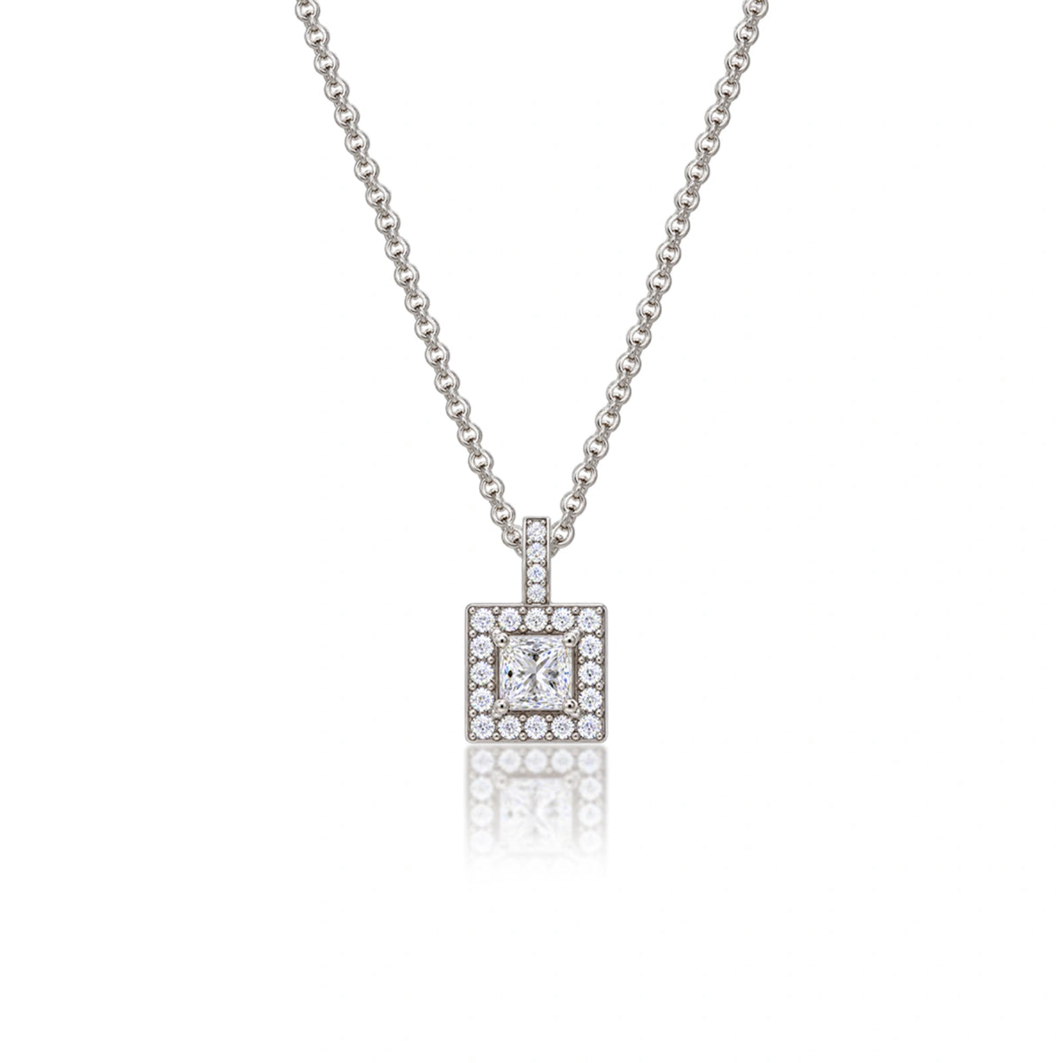 1 Ct Princess Cut Diamond Halo Pendant by Fortune Jewellery 