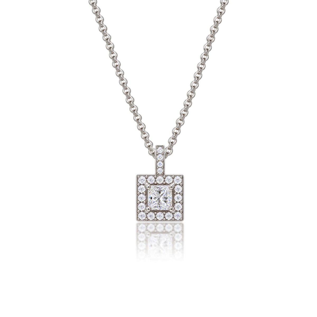2 Ct Princess Cut Diamond Halo Pendant by Fortune Jewellery 