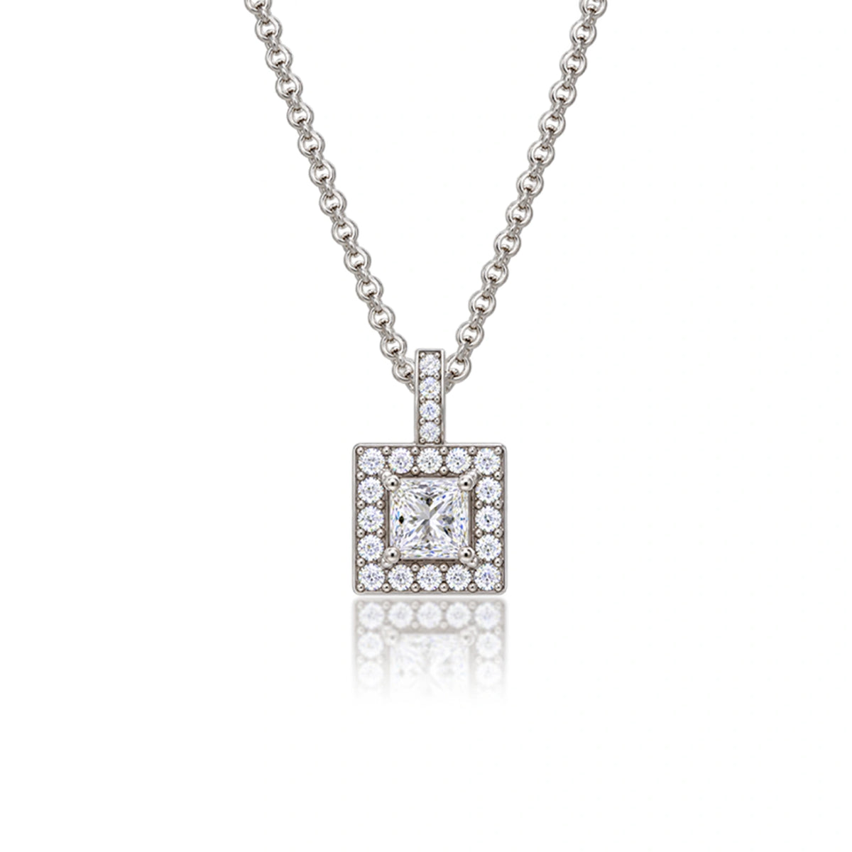 3 Ct Princess Cut Diamond Halo Pendant by Fortune Jewellery 