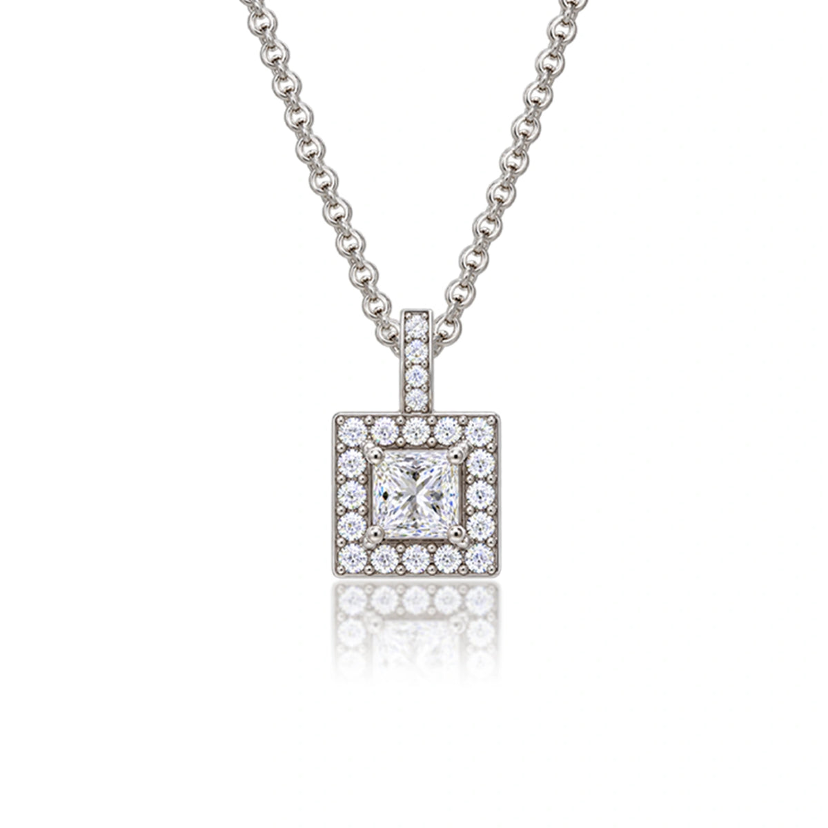 4 Ct Princess Cut Diamond Halo Pendant by Fortune Jewellery 