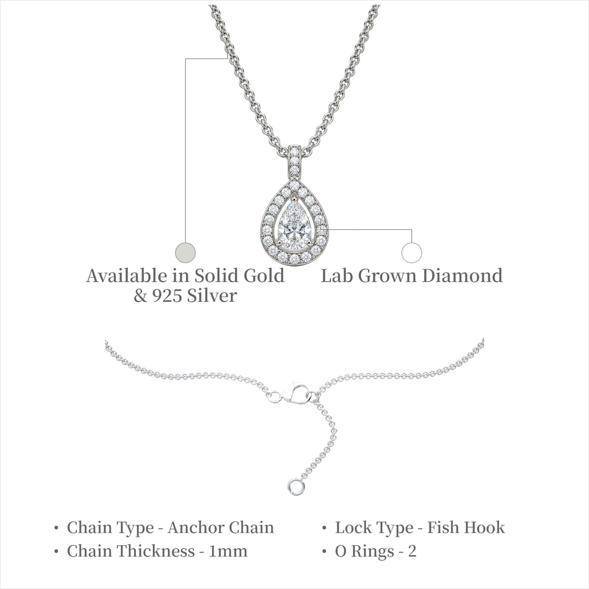 Classy 1 Ct Pear Diamond Halo Pendant by Fortune Jewellery 