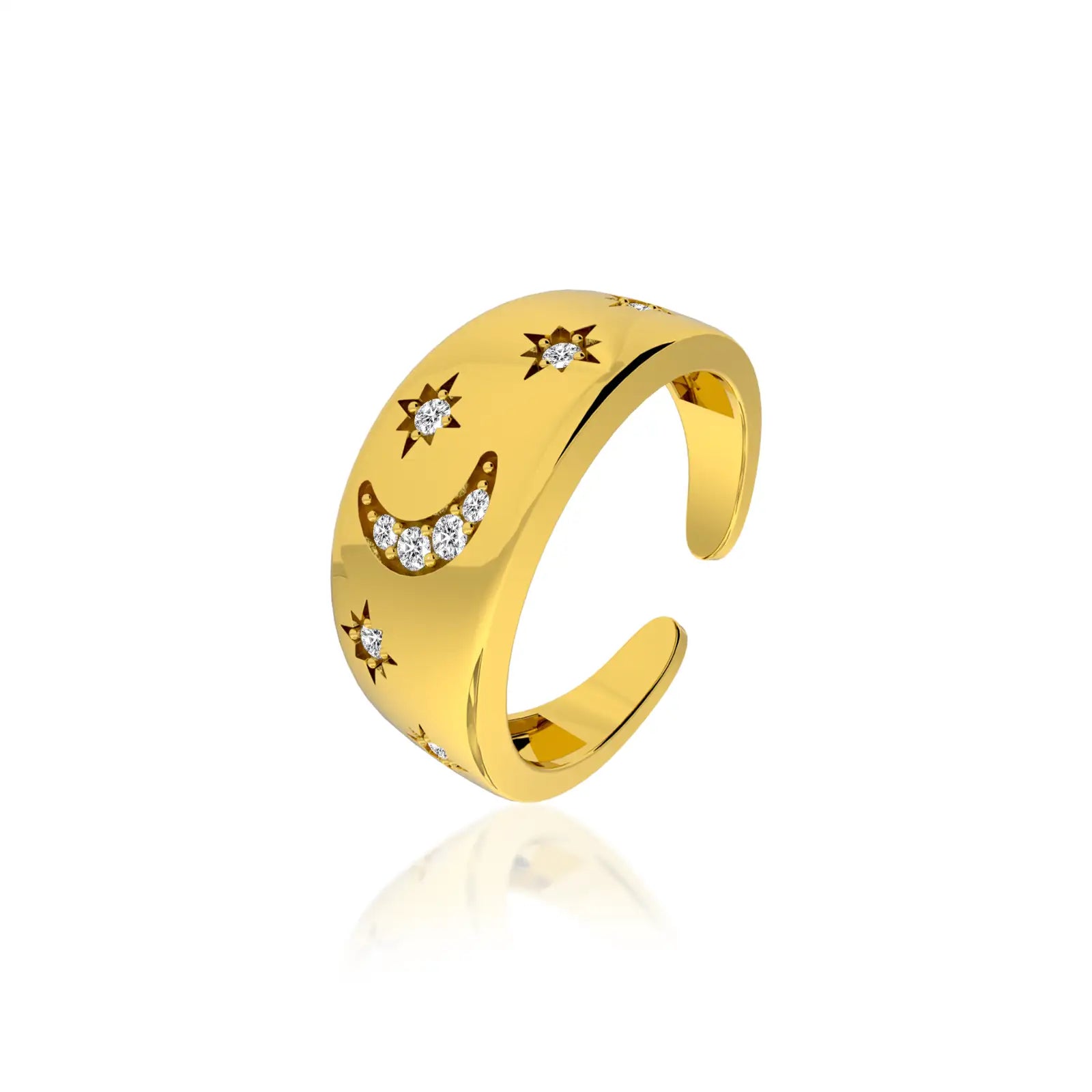 Unisex celestial moon diamond ring