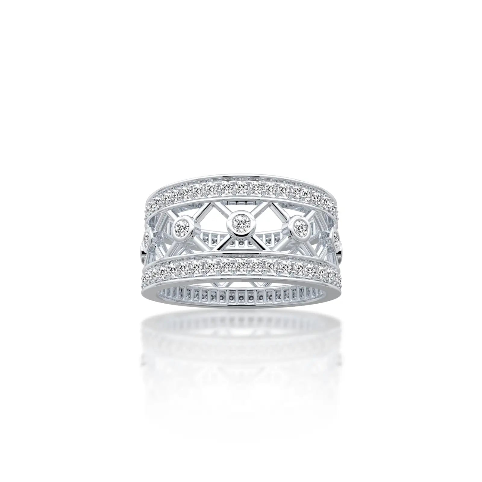 Trendy regal lattice diamond ring