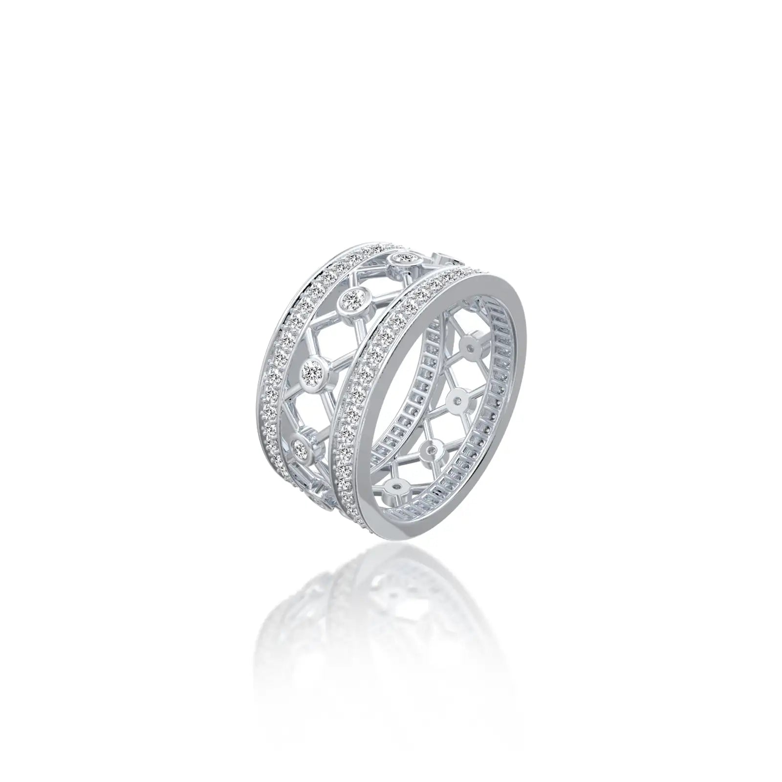 Unisex regal lattice diamond ring