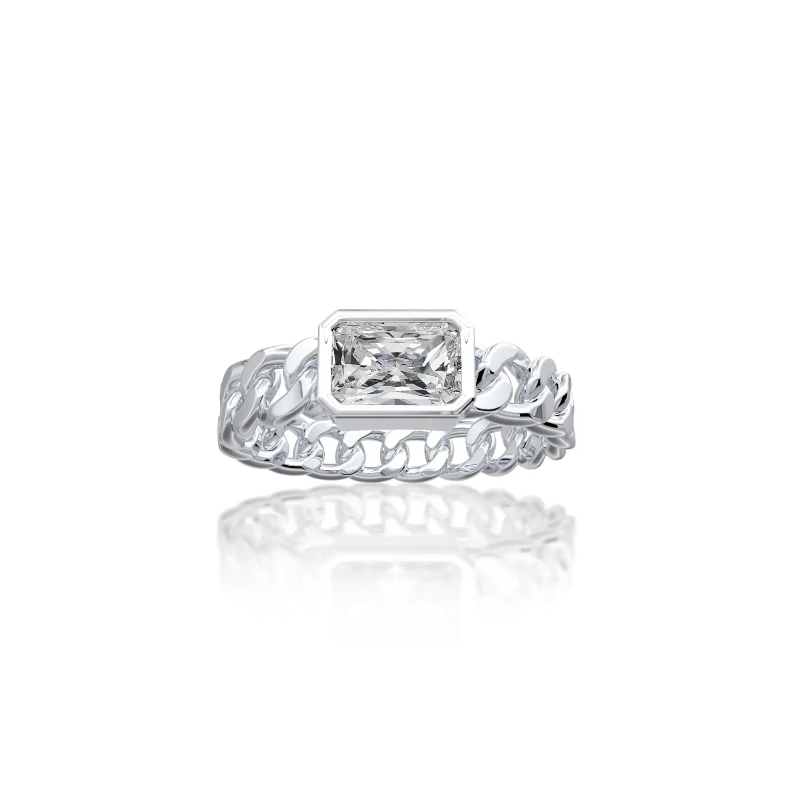 Emerald cut diamond chain ring for office wear