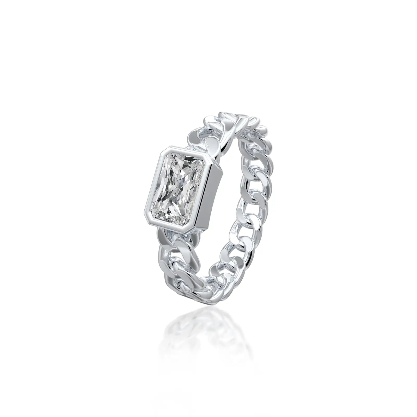 Emerald cut diamond chain ring for pretty girls