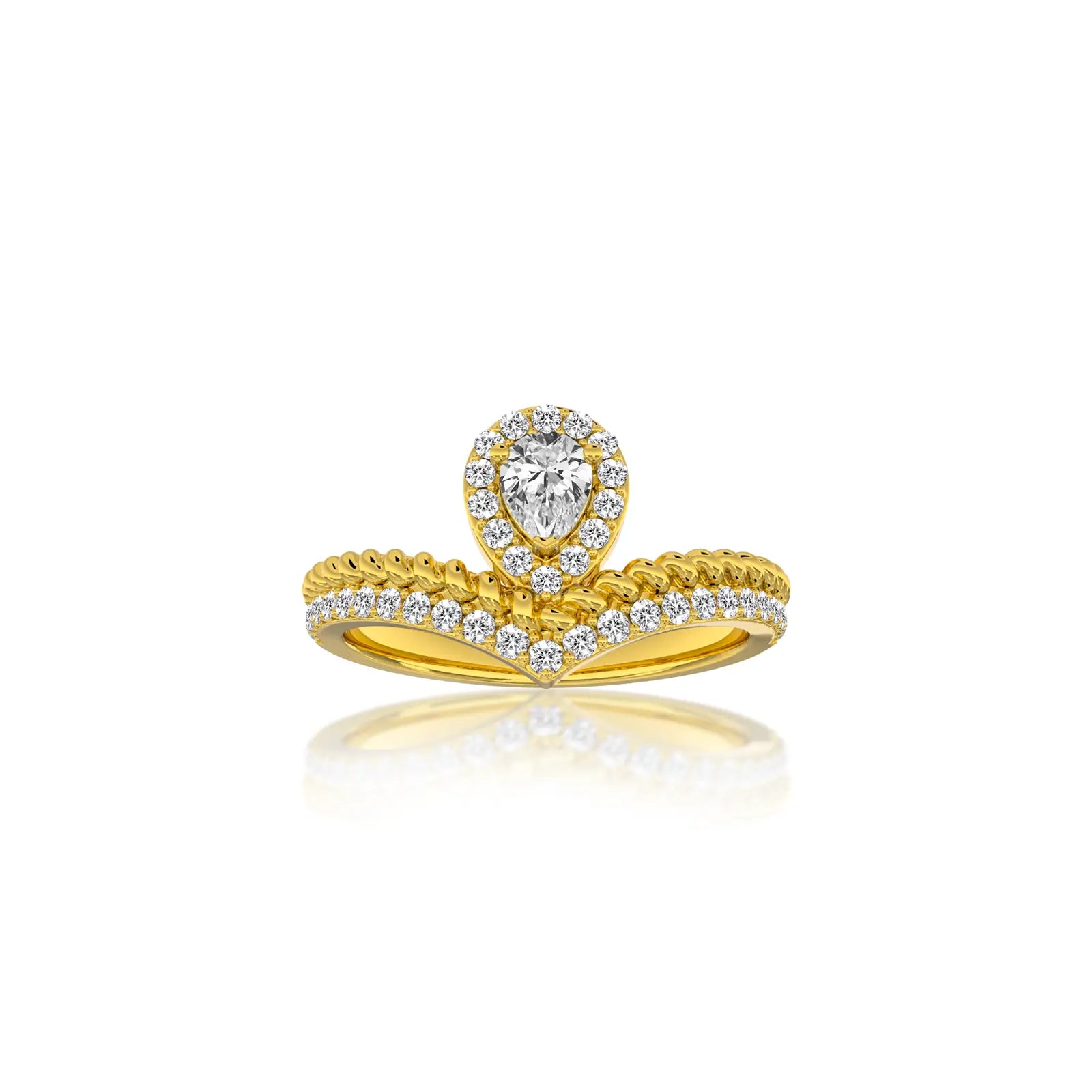 Pear halo v shaped ring for office wear