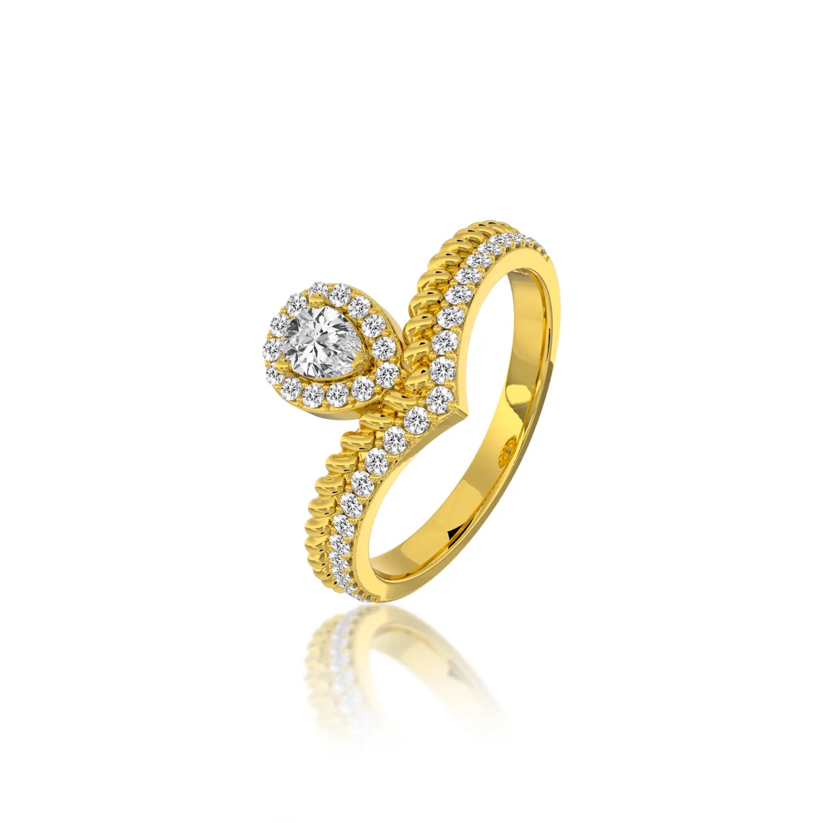 Pear halo v shaped ring for pretty girls