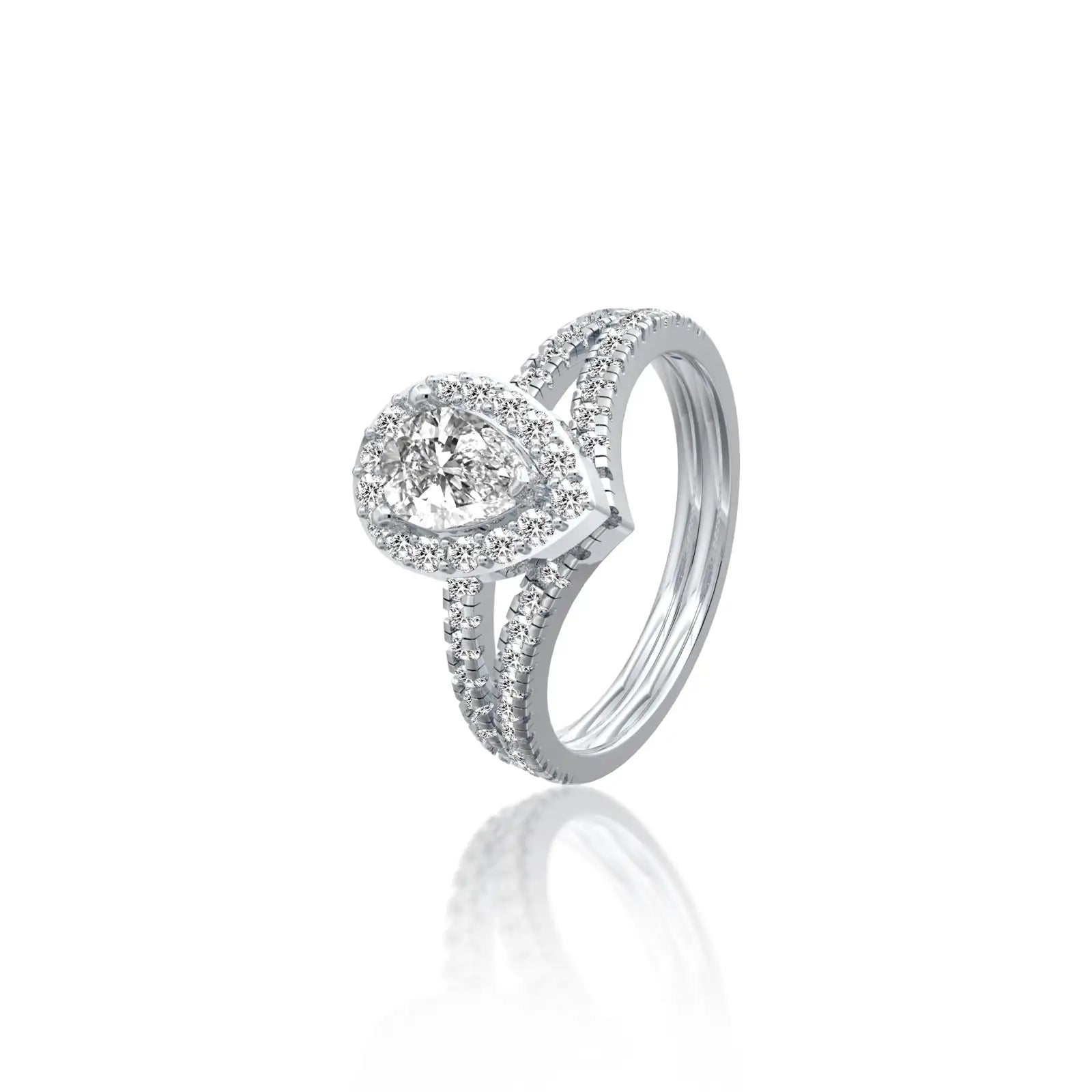 Pear halo split band ring for pretty girls
