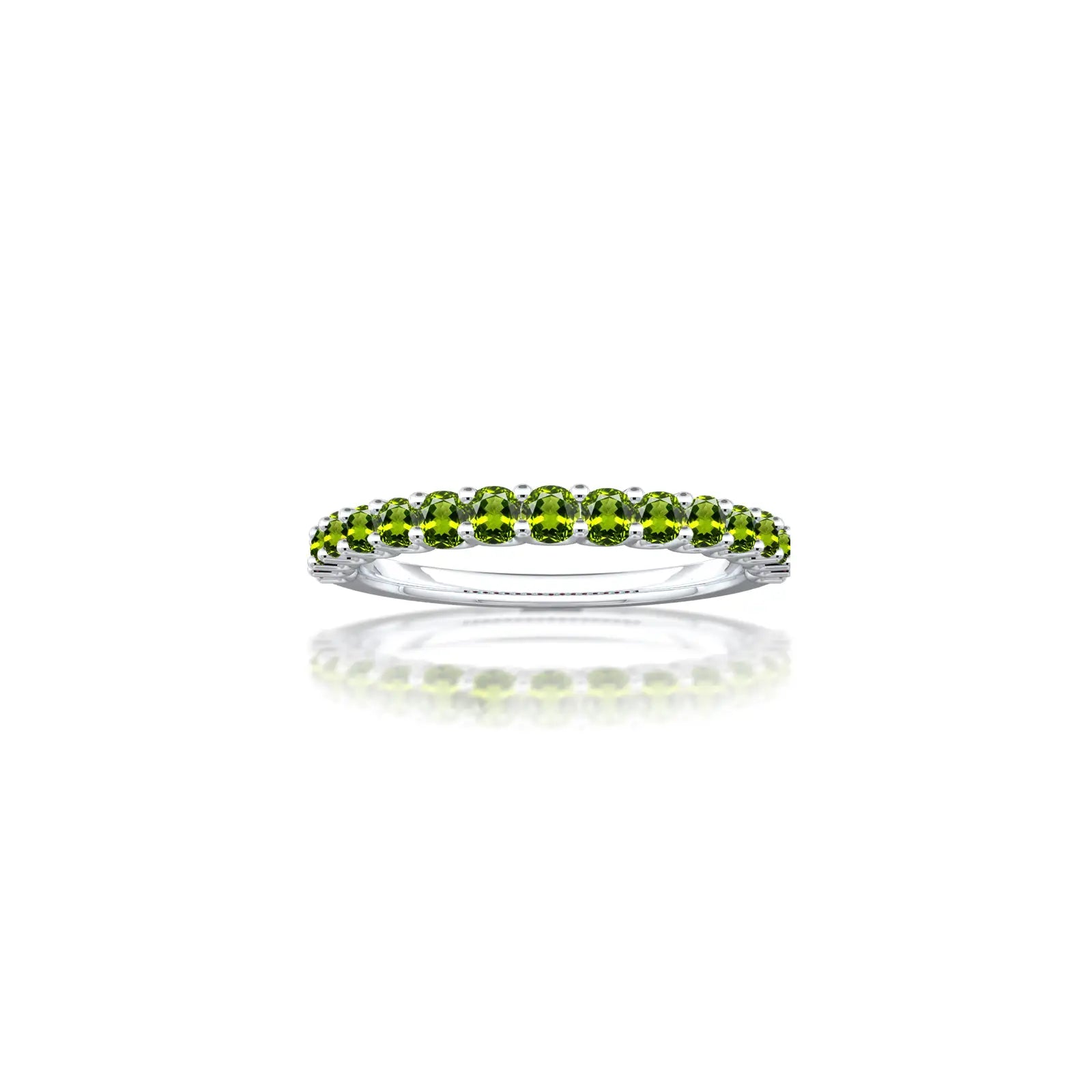 White gold august birthstone half eternity peridot ring