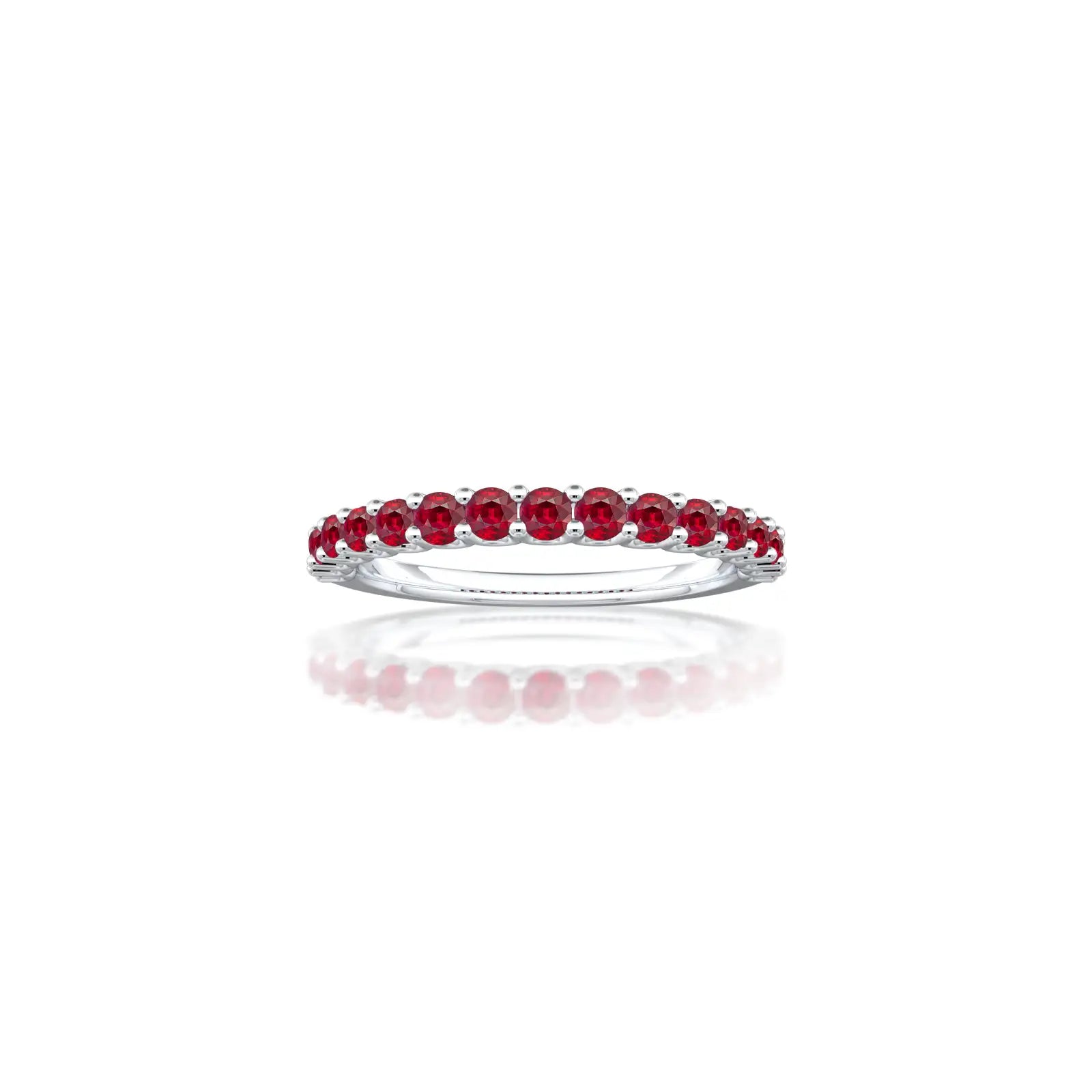 White gold july birthstone half eternity opaque ruby ring
