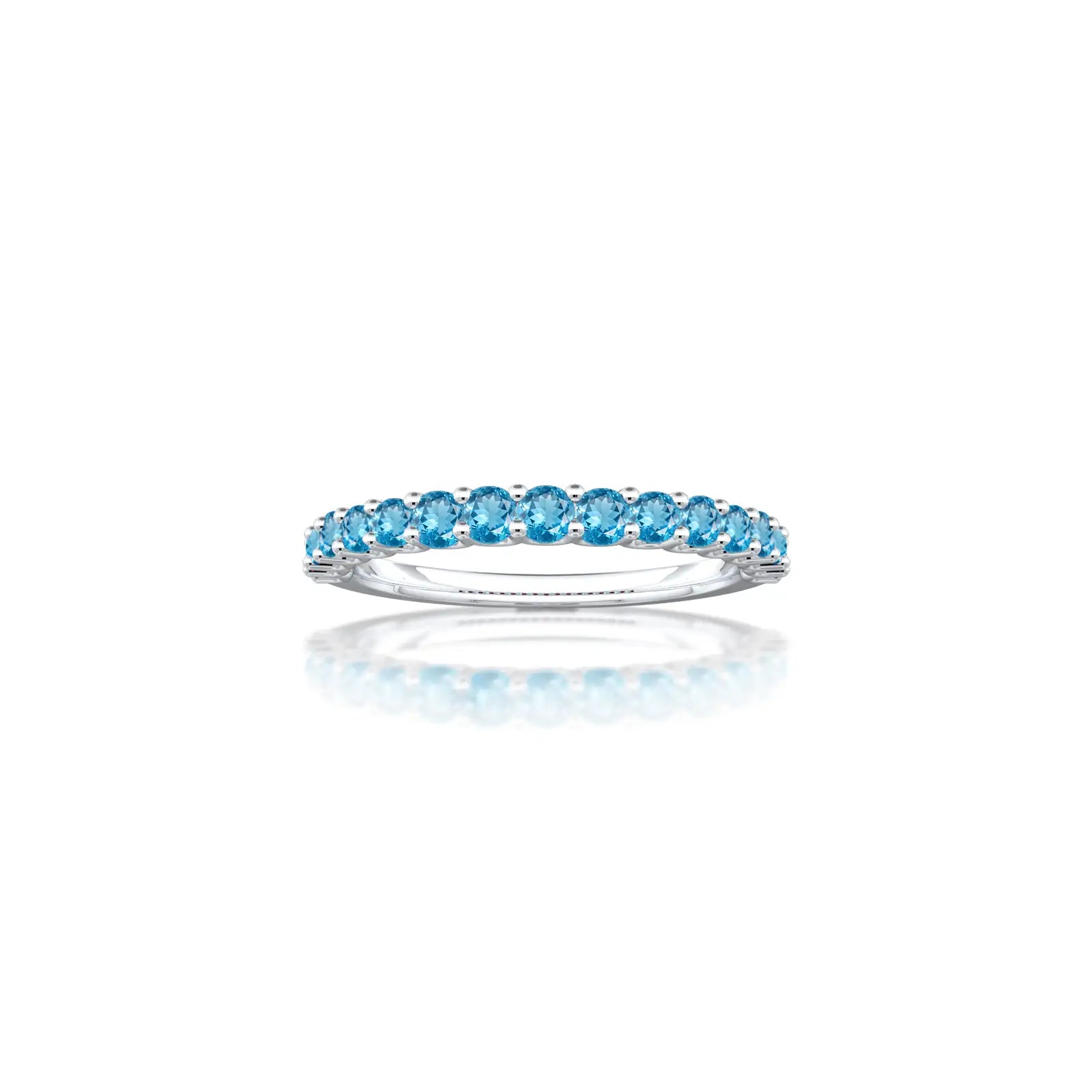 White gold march birthstone half eternity swiss blue topaz ring