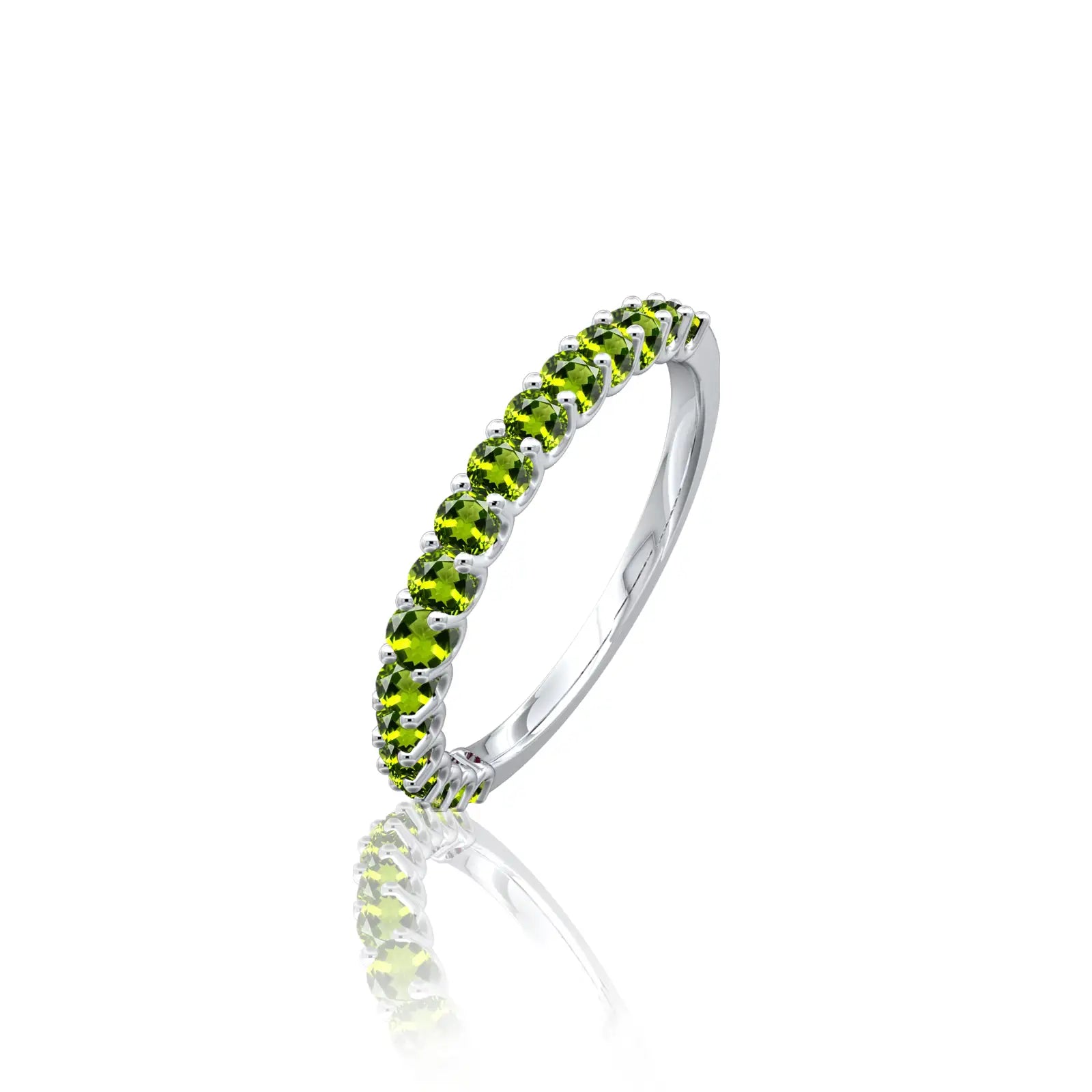 White gold fancy august birthstone half eternity peridot ring