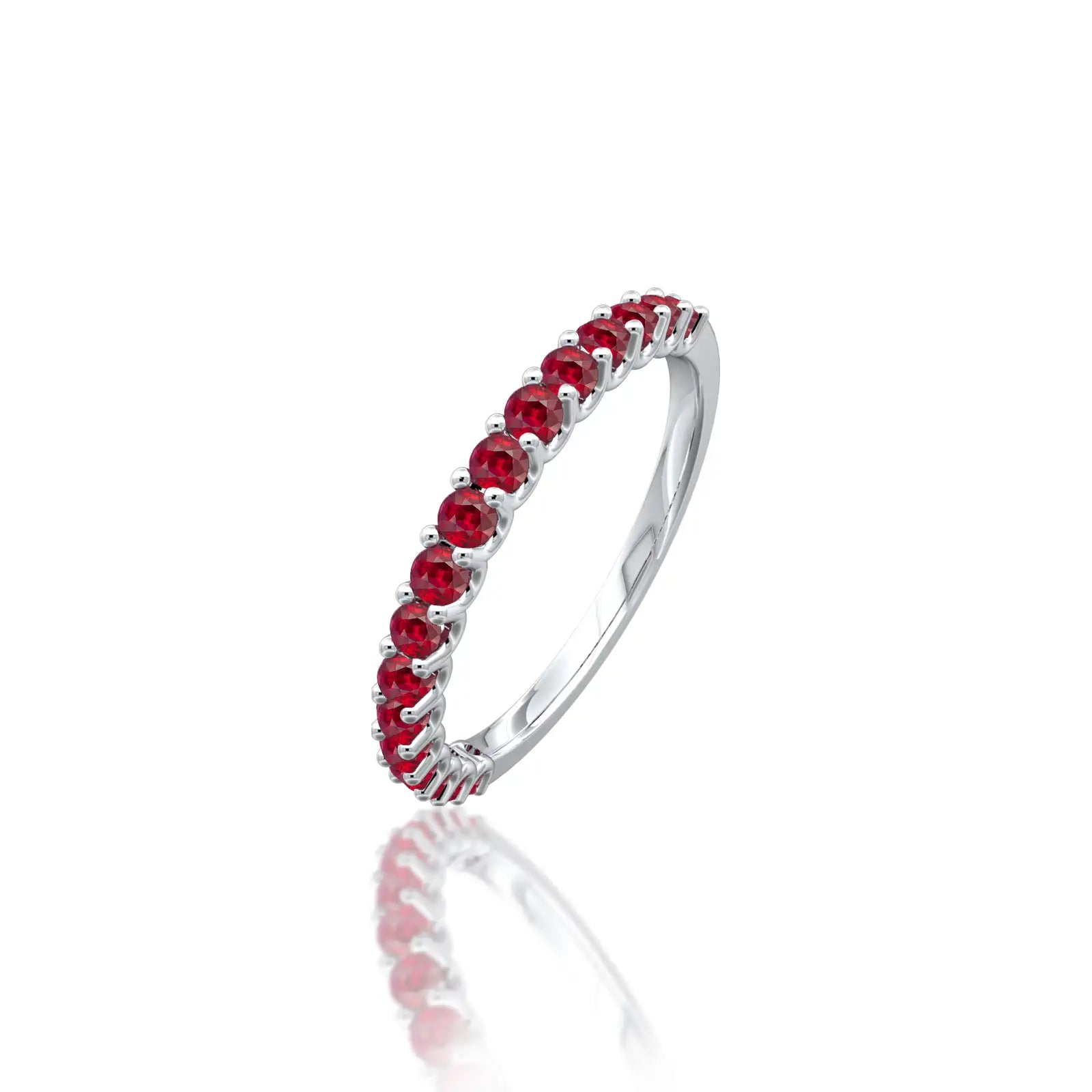 White gold july birthstone half eternity opaque ruby ring for women
