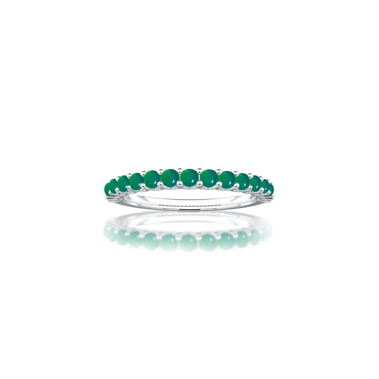 White gold gold may birthstone half eternity green agate ring