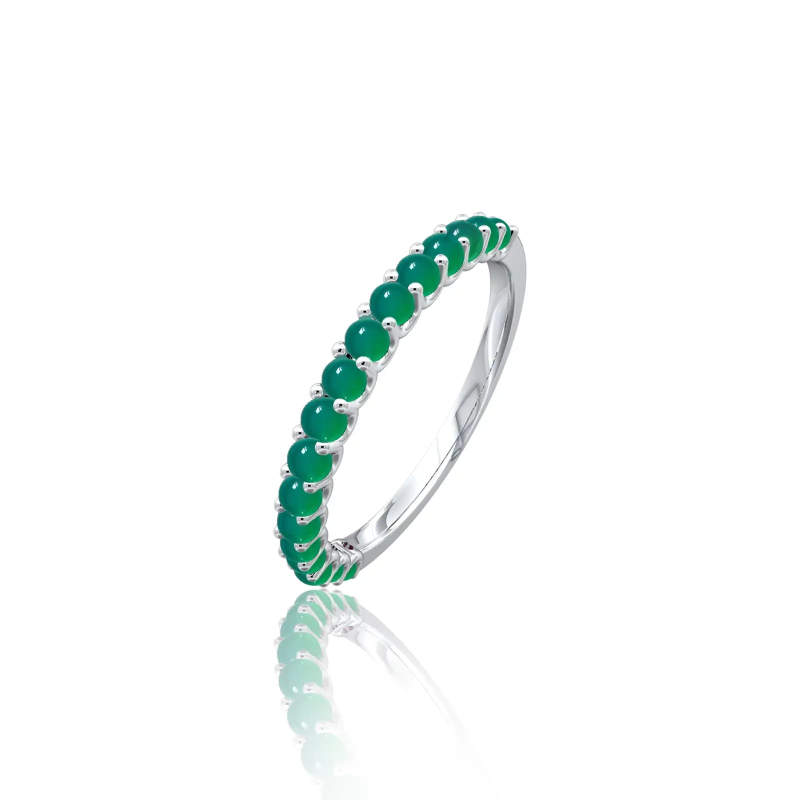 White gold trendy gold may birthstone half eternity green agate ring