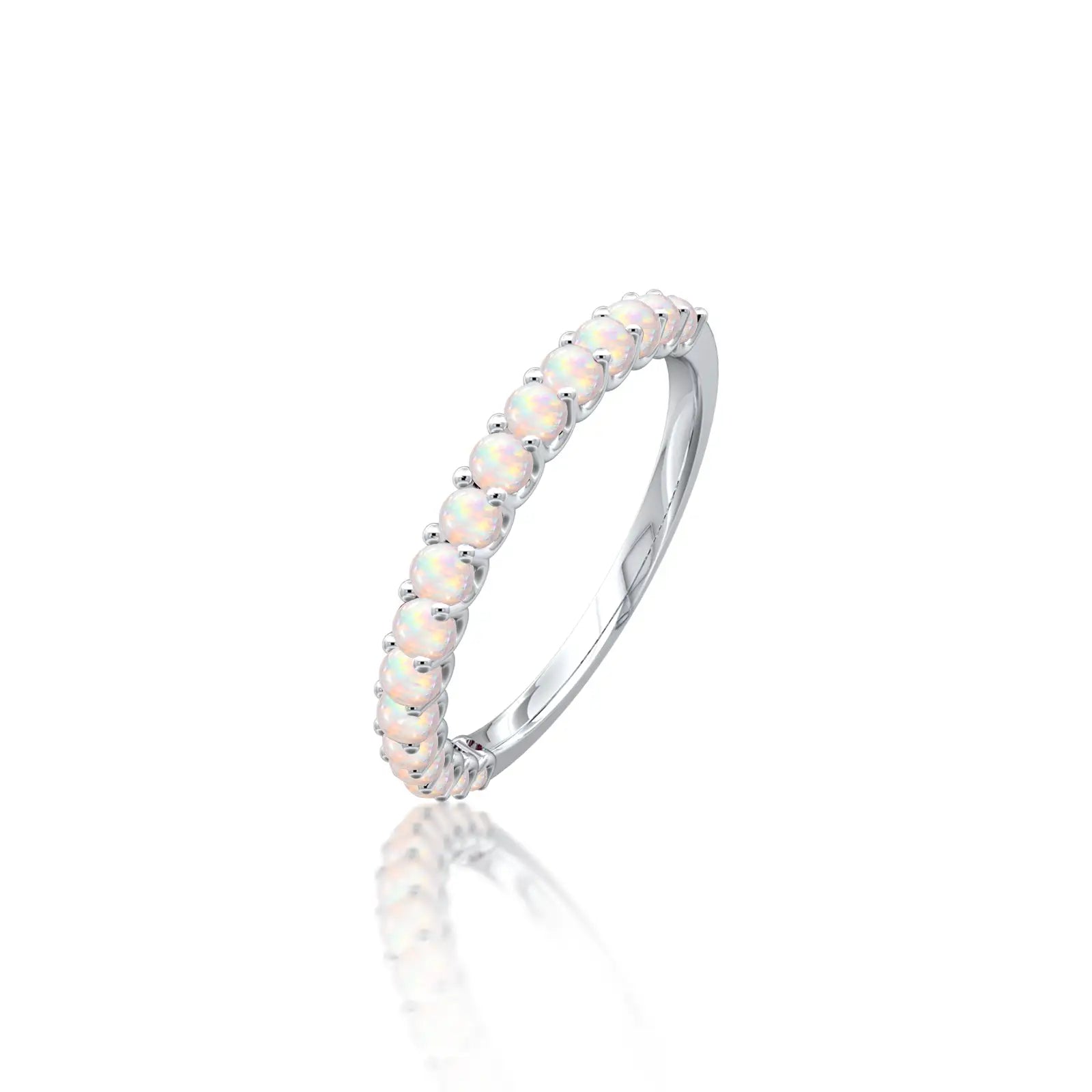 White gold unique october birthstone half eternity opal ring