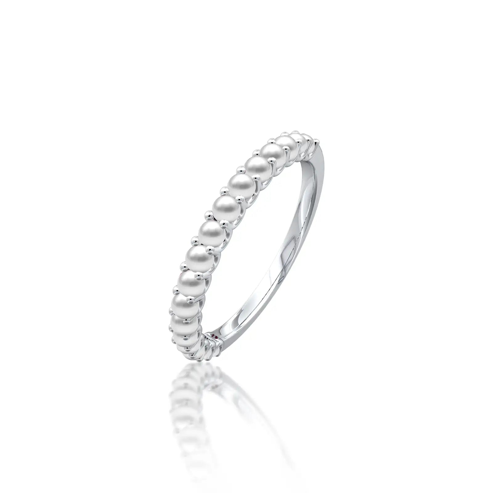 Stylish white gold june birthstone half eternity mother of pearl ring 