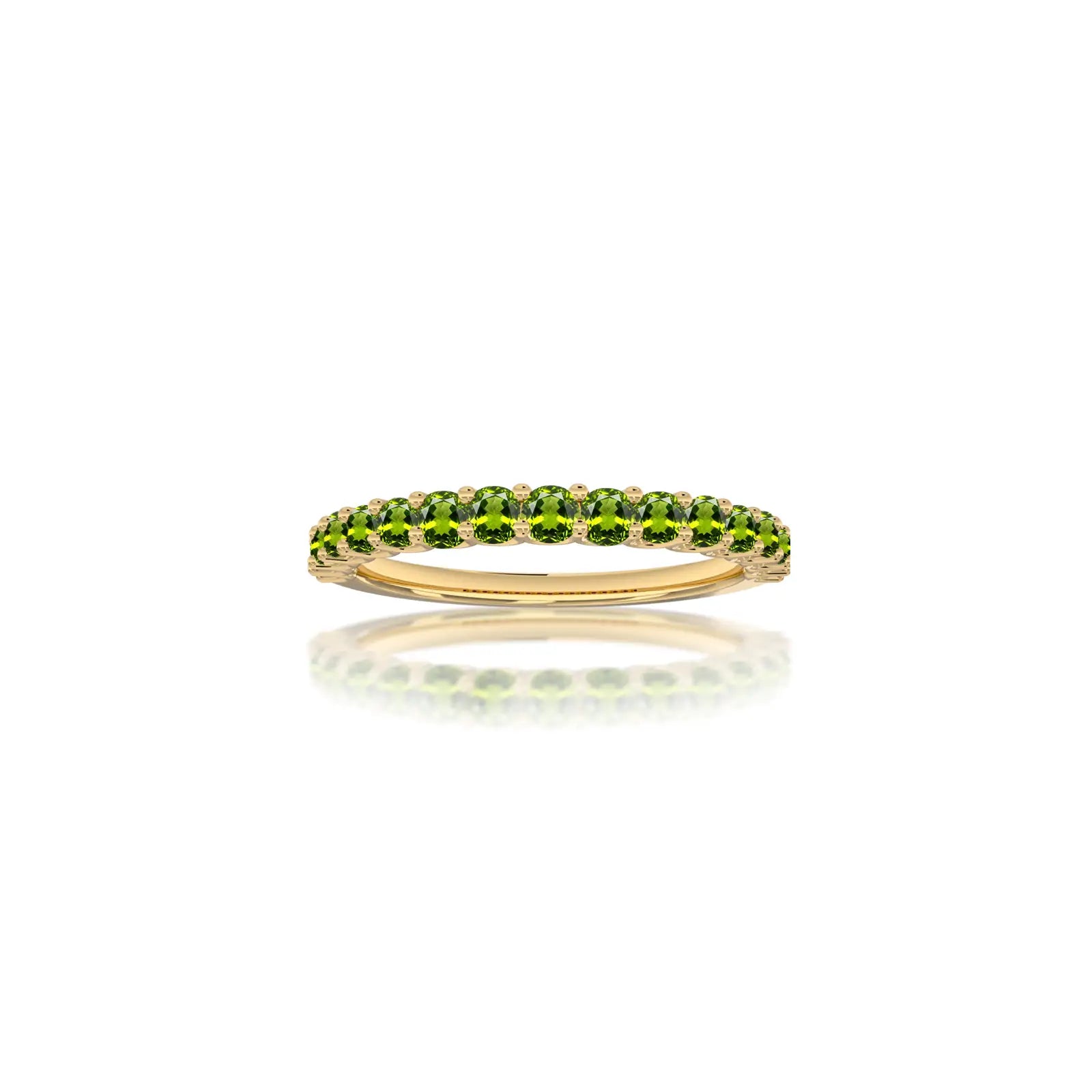 August birthstone half eternity peridot ring