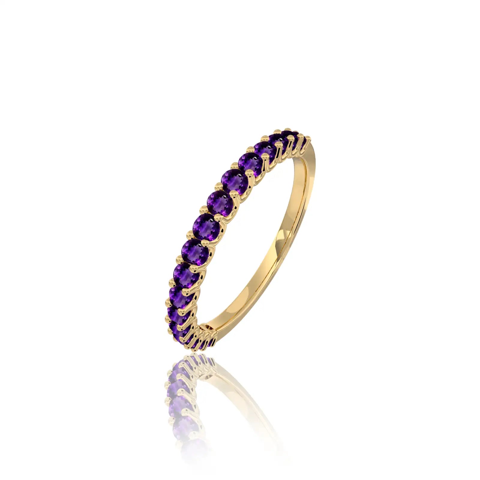 Yellow gold february birthstone half eternity amethyst ring