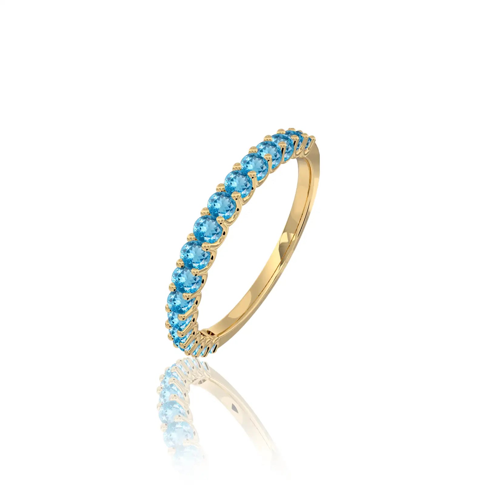 Unique march birthstone half eternity swiss blue topaz ring