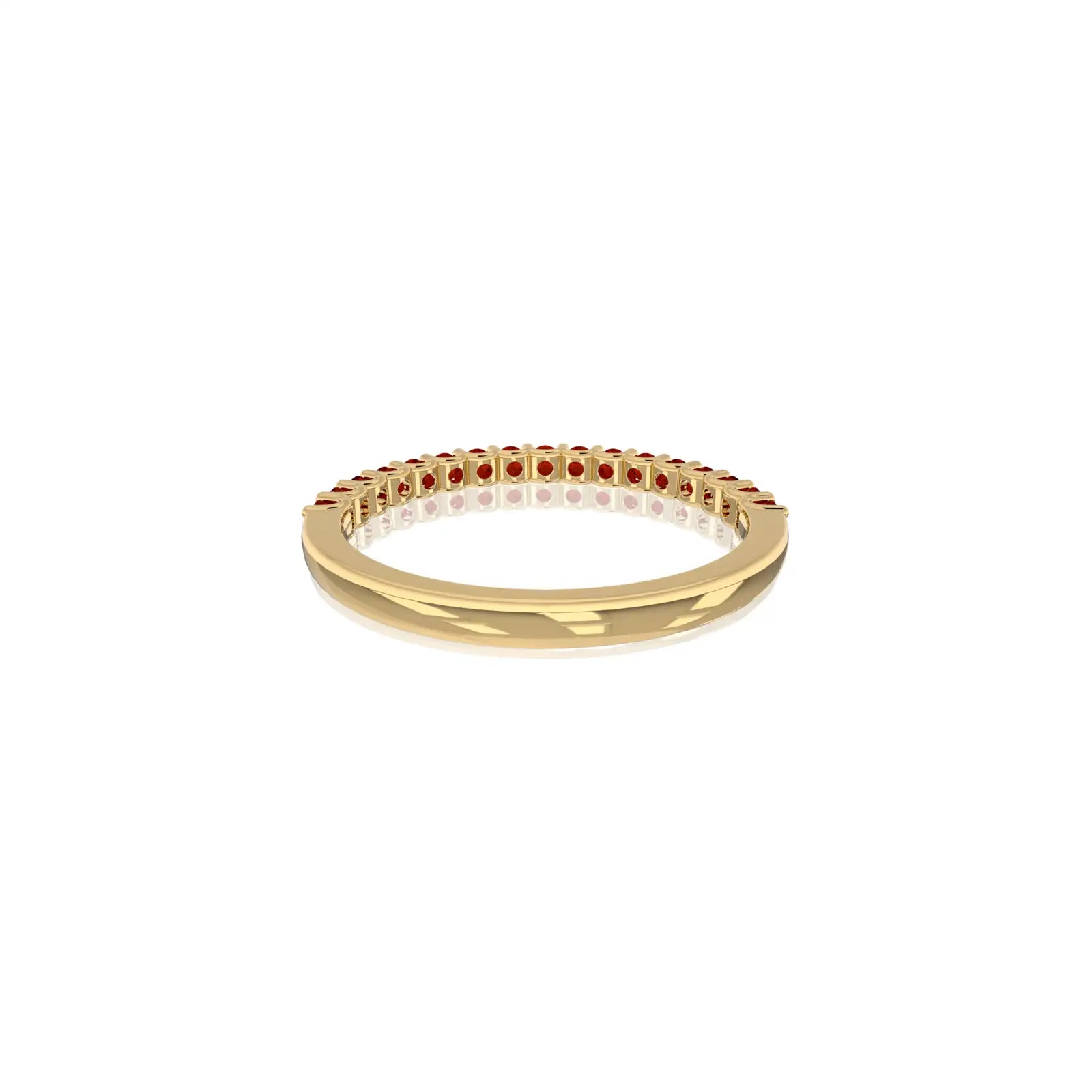 Yellow gold trendy july birthstone half eternity opaque ruby ring
