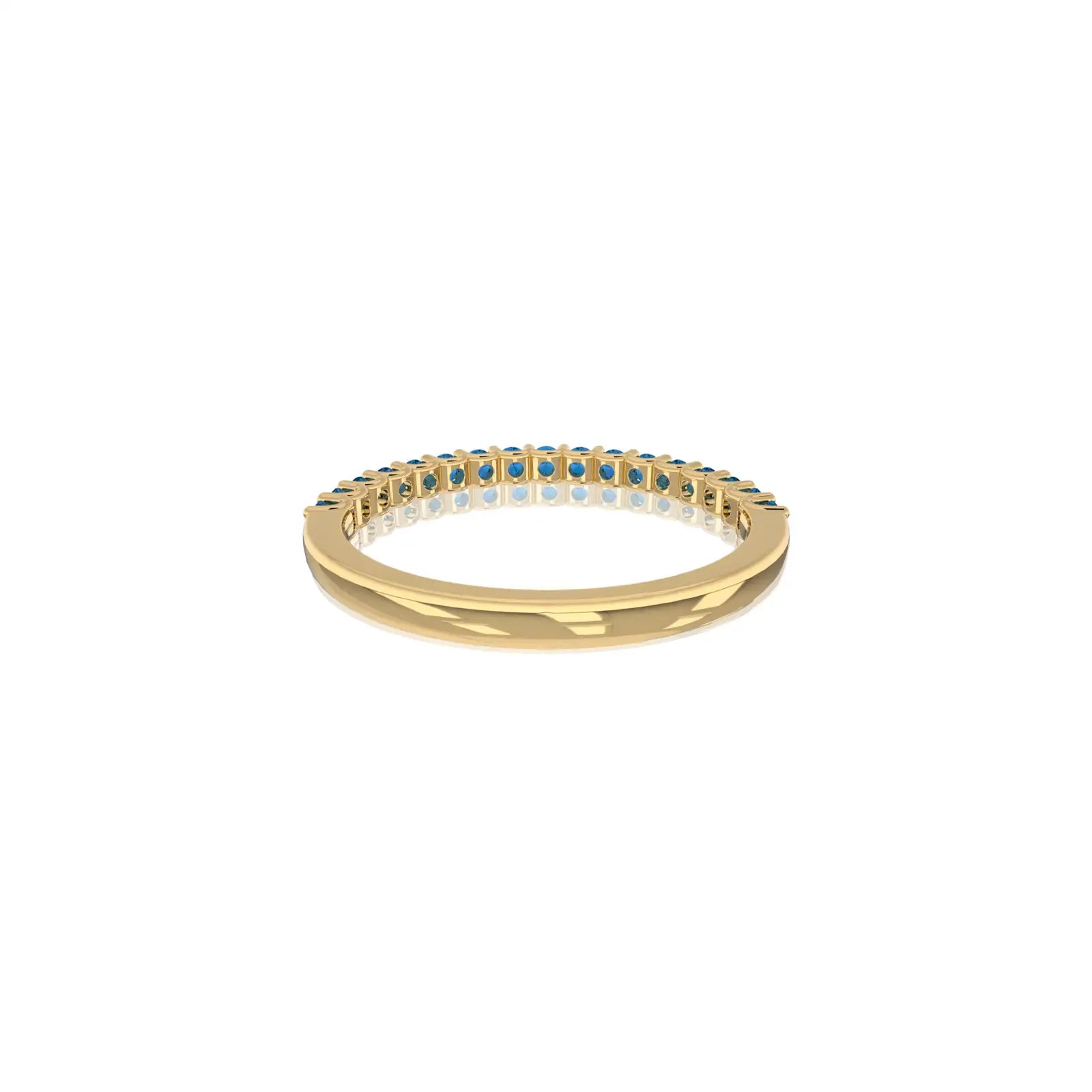 Yellow gold march birthstone half eternity swiss blue topaz ring