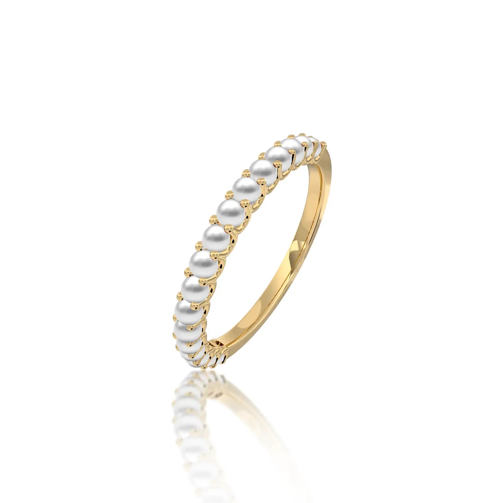 Yellow gold june birthstone half eternity mother of pearl ring for office wear
