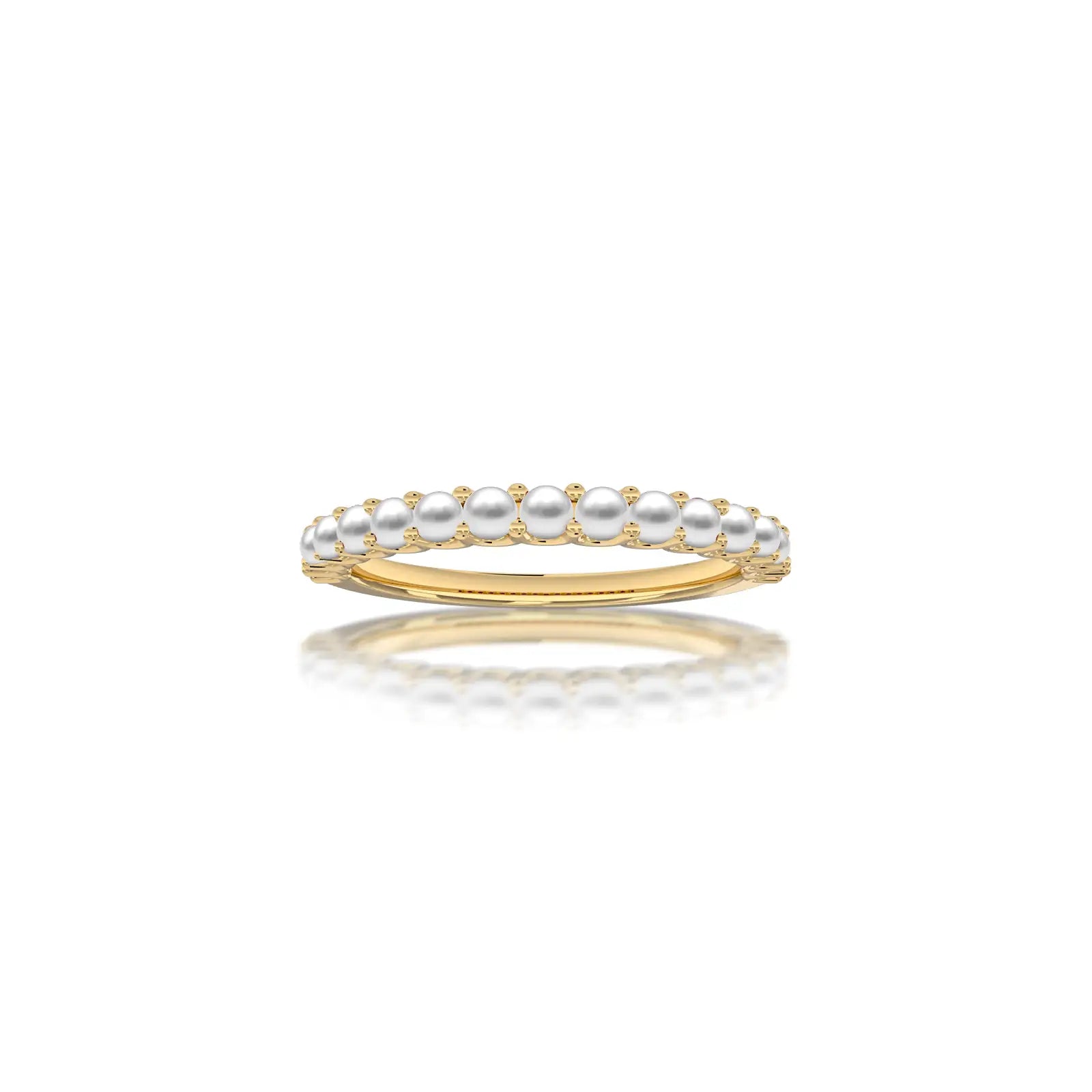 Yellow gold june birthstone half eternity mother of pearl ring