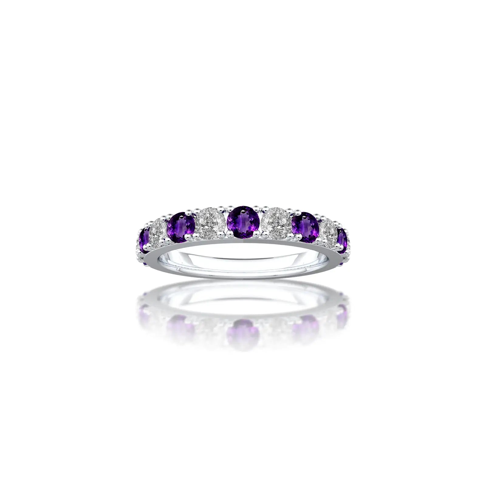 February birthstone half eternity amethyst ring for office wear