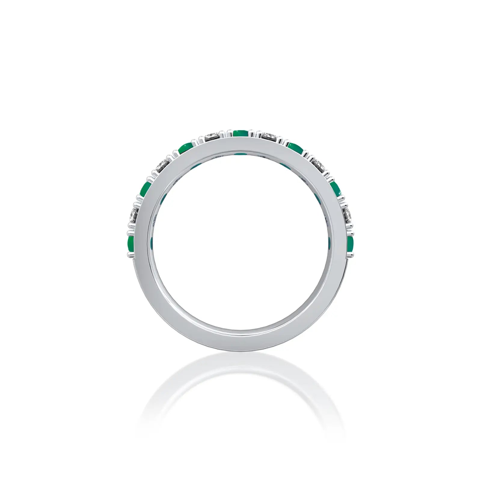 White gold may birthstone green agate rhythm ring with diamonds for women 