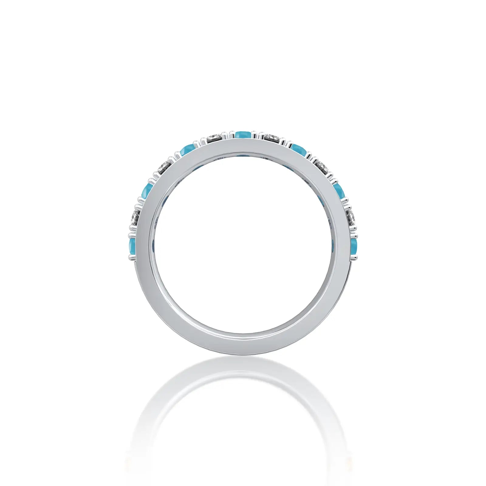 White gold unique december birthstone turquoise rhythm ring with diamonds