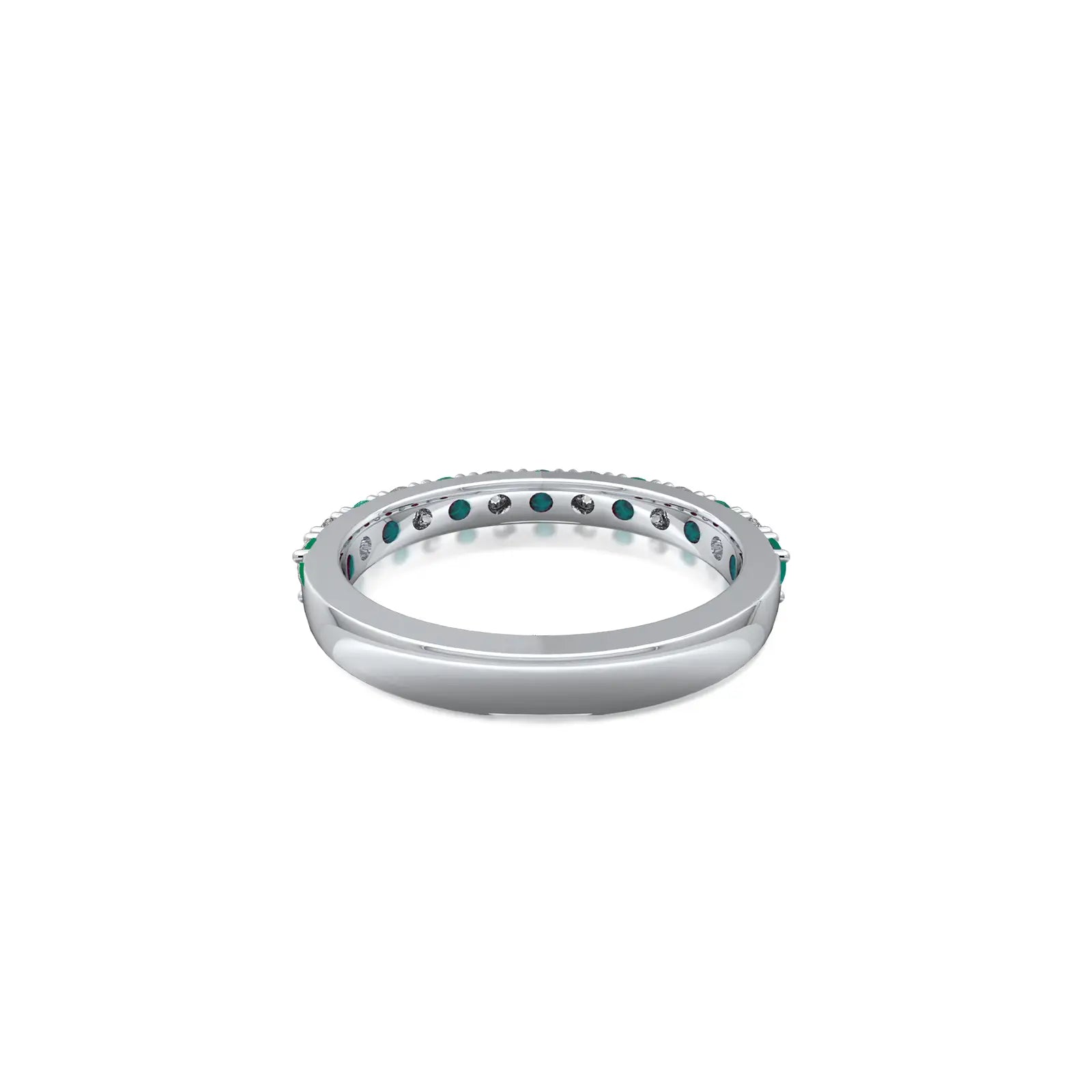 White gold stylish may birthstone green agate rhythm ring with diamonds