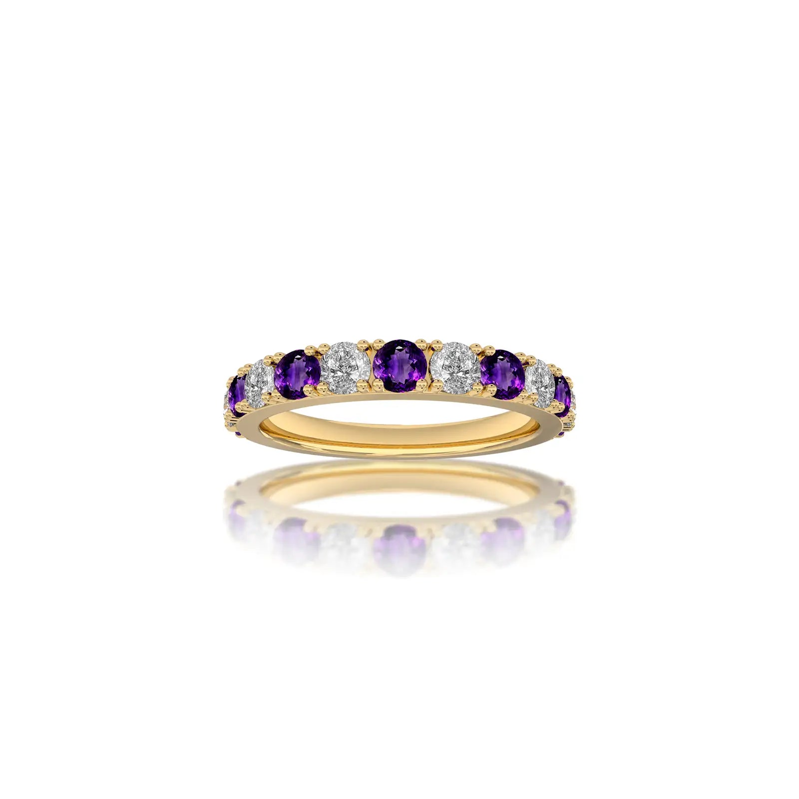 Stylish february birthstone half eternity amethyst ring