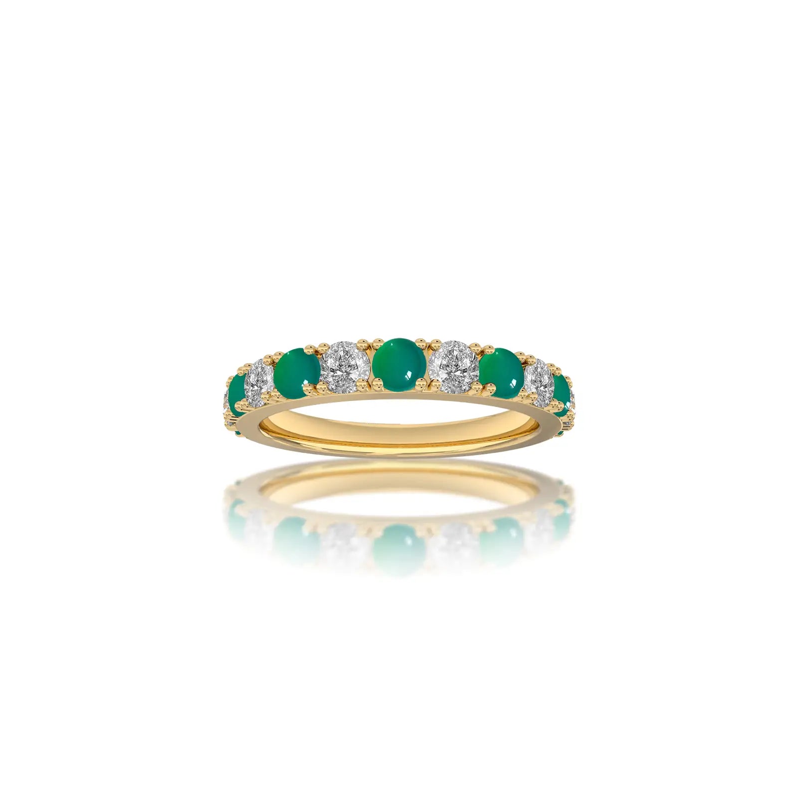 May birthstone green agate rhythm ring with diamonds