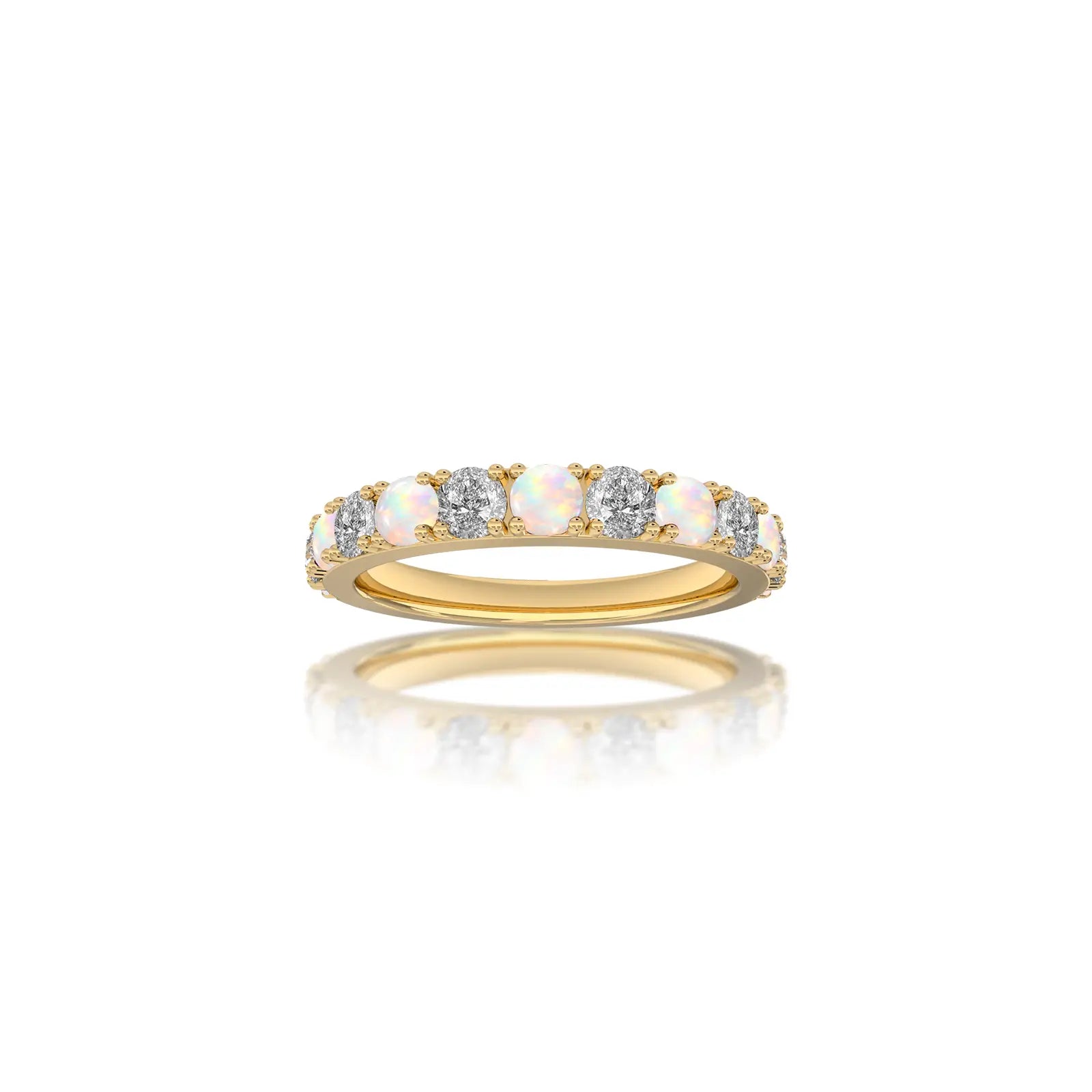 Opal Rhythm Ring With Diamonds  yellow gold ring