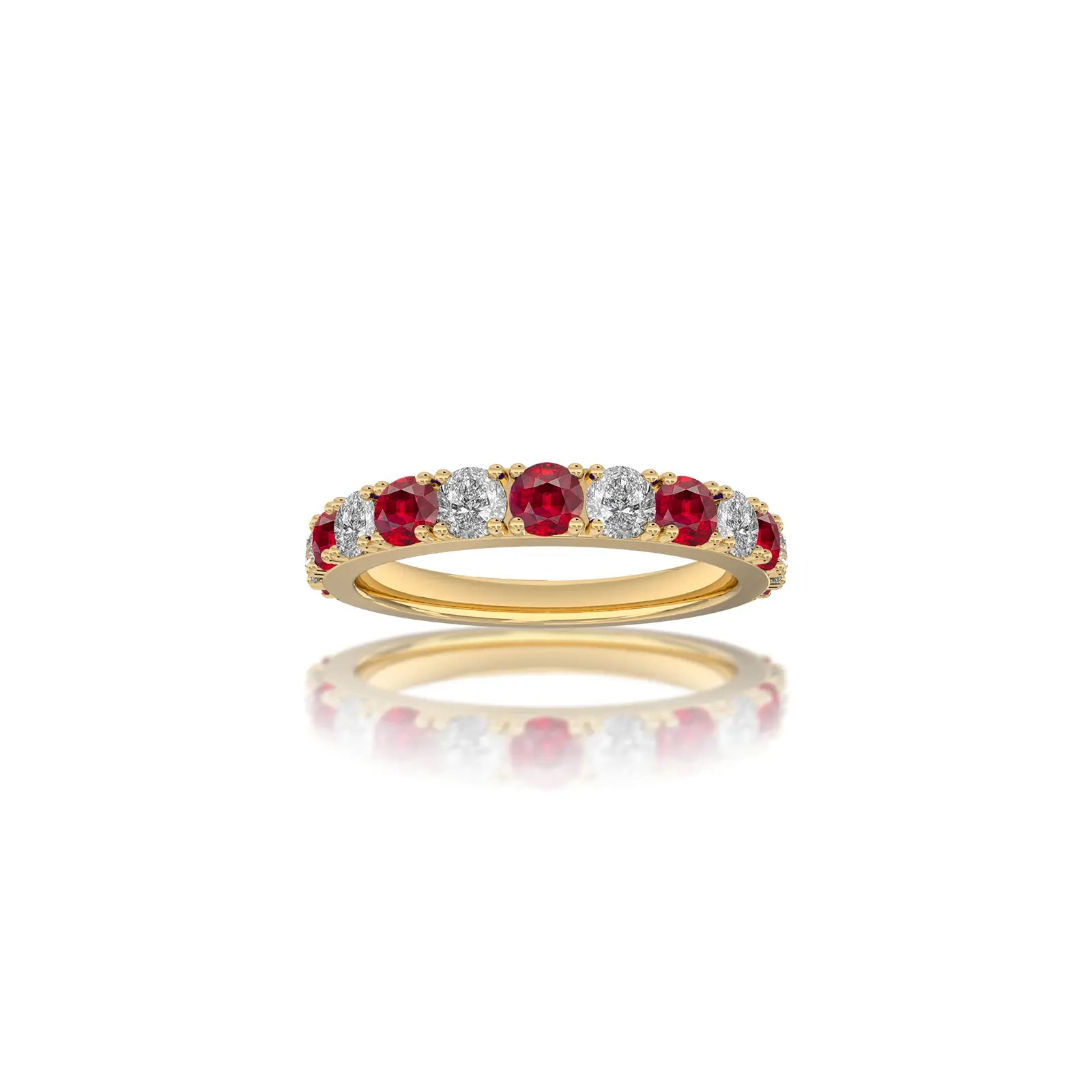 Opaque Ruby Rhythm Ring With Diamonds