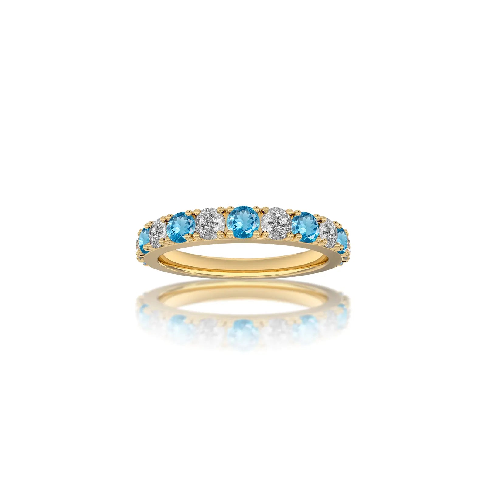 March Birthstone Swiss Blue Topaz Rhythm Ring With Diamonds yellow ring