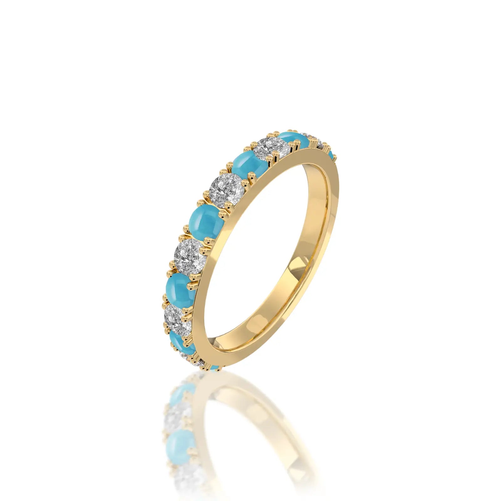 Yellow gold december birthstone turquoise rhythm ring with diamonds