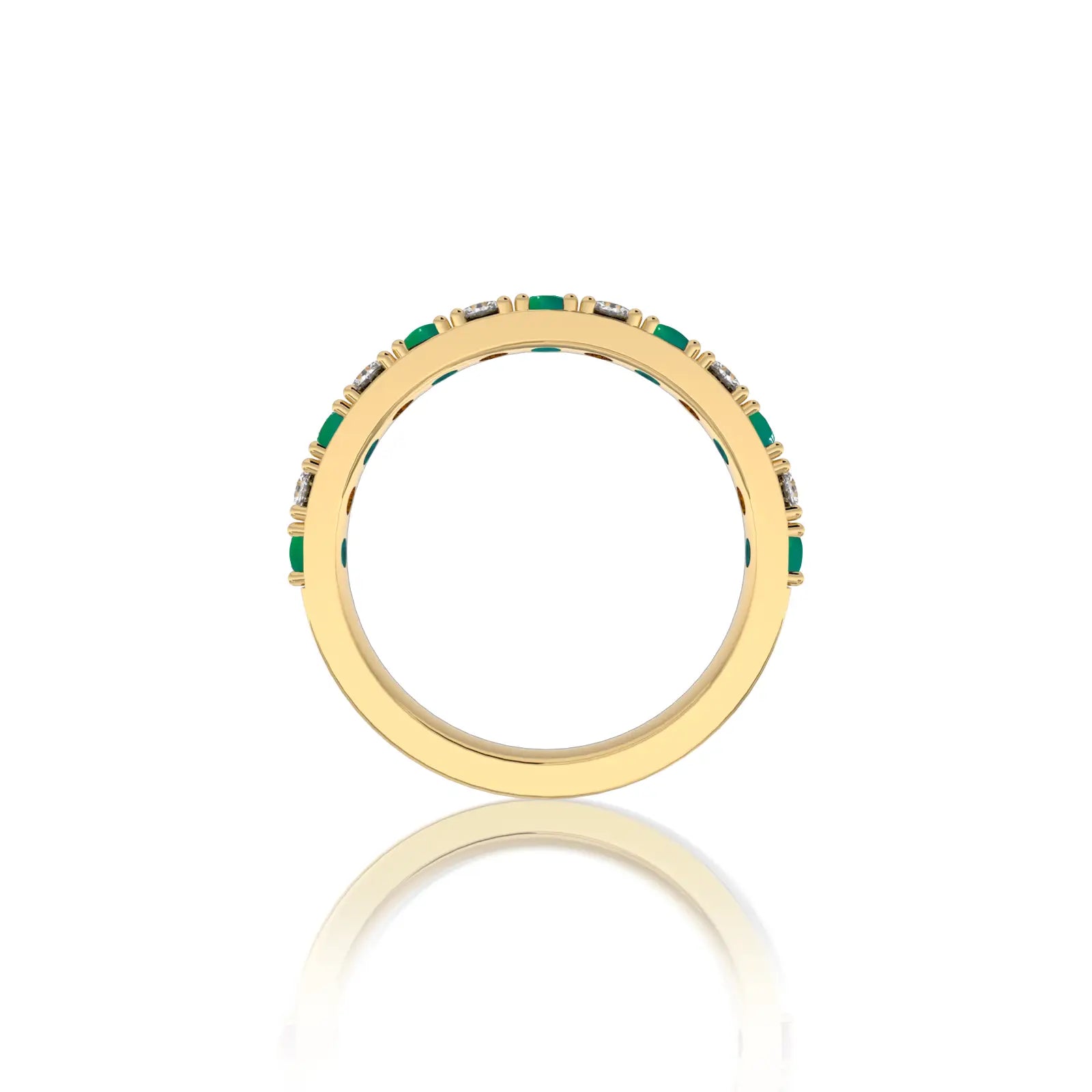 Unique may birthstone green agate rhythm ring with diamonds